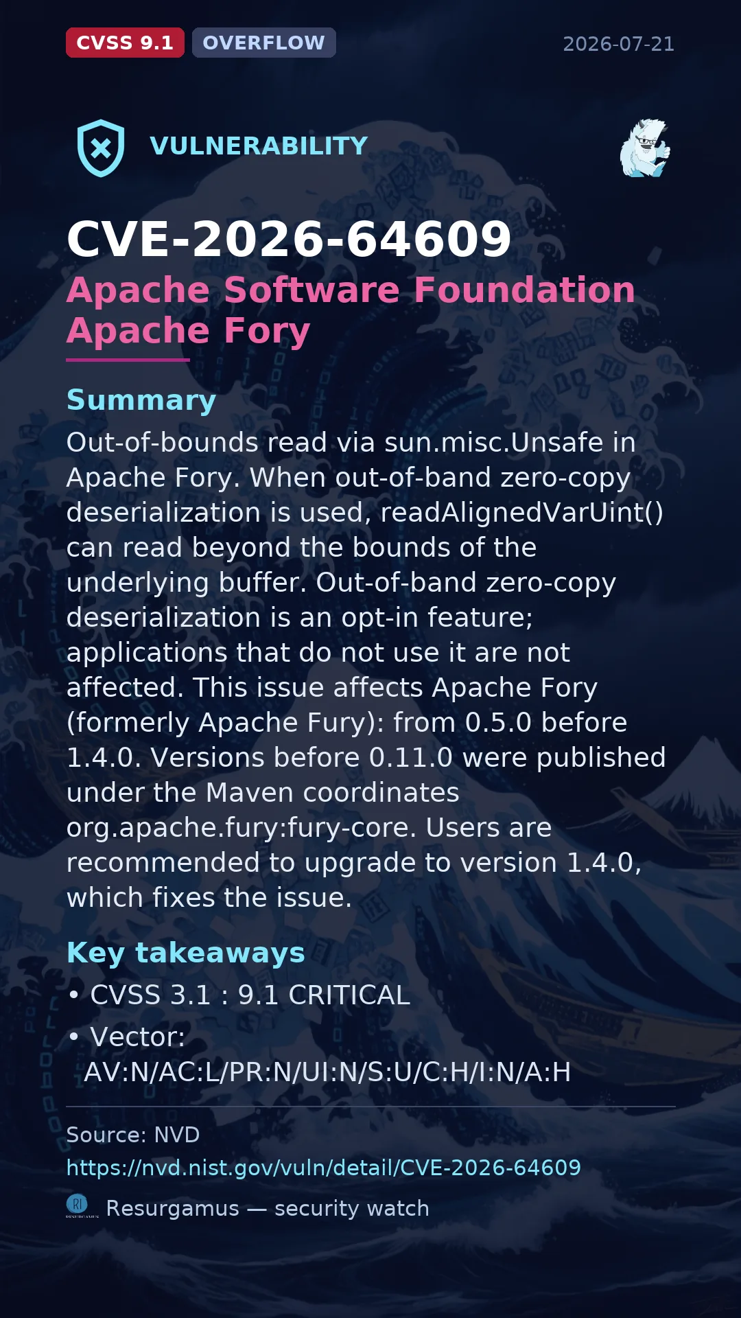 CVE-2026-64609 Apache Software Foundation Apache Fory Vulnerability