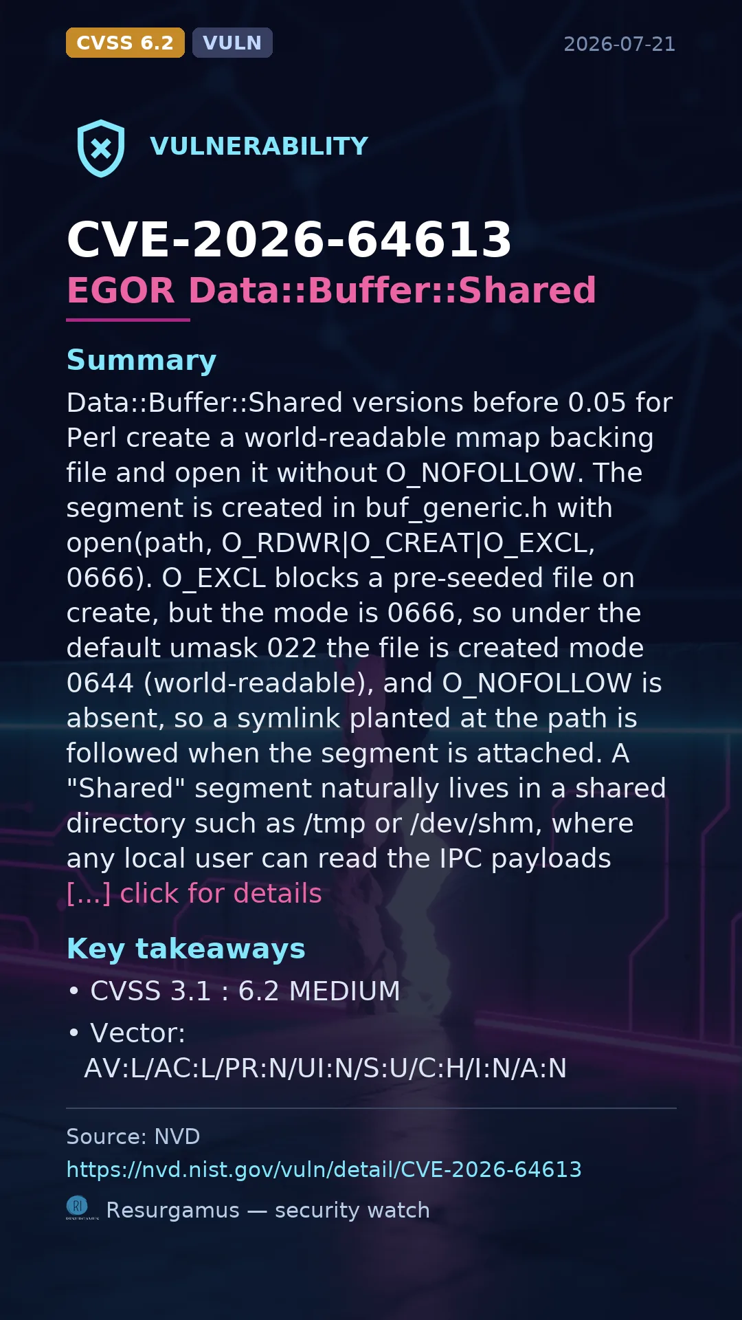 CVE-2026-64613 EGOR Data::Buffer::Shared Vulnerability