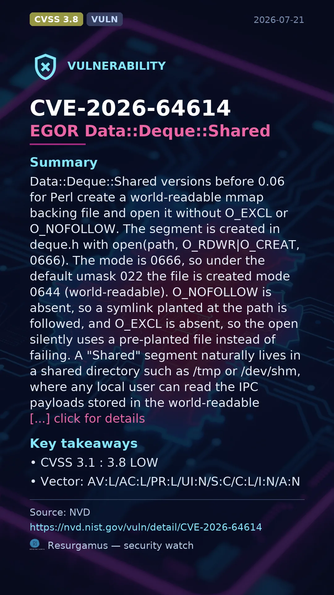 CVE-2026-64614 EGOR Data::Deque::Shared Vulnerability