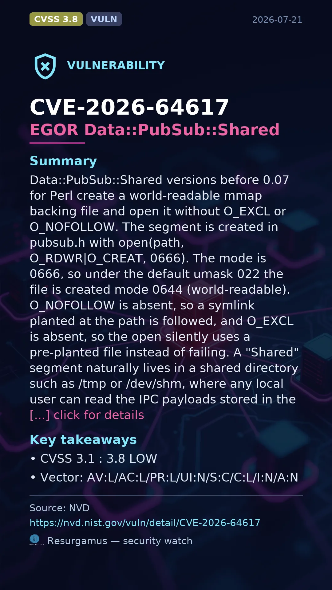CVE-2026-64617 EGOR Data::PubSub::Shared Vulnerability