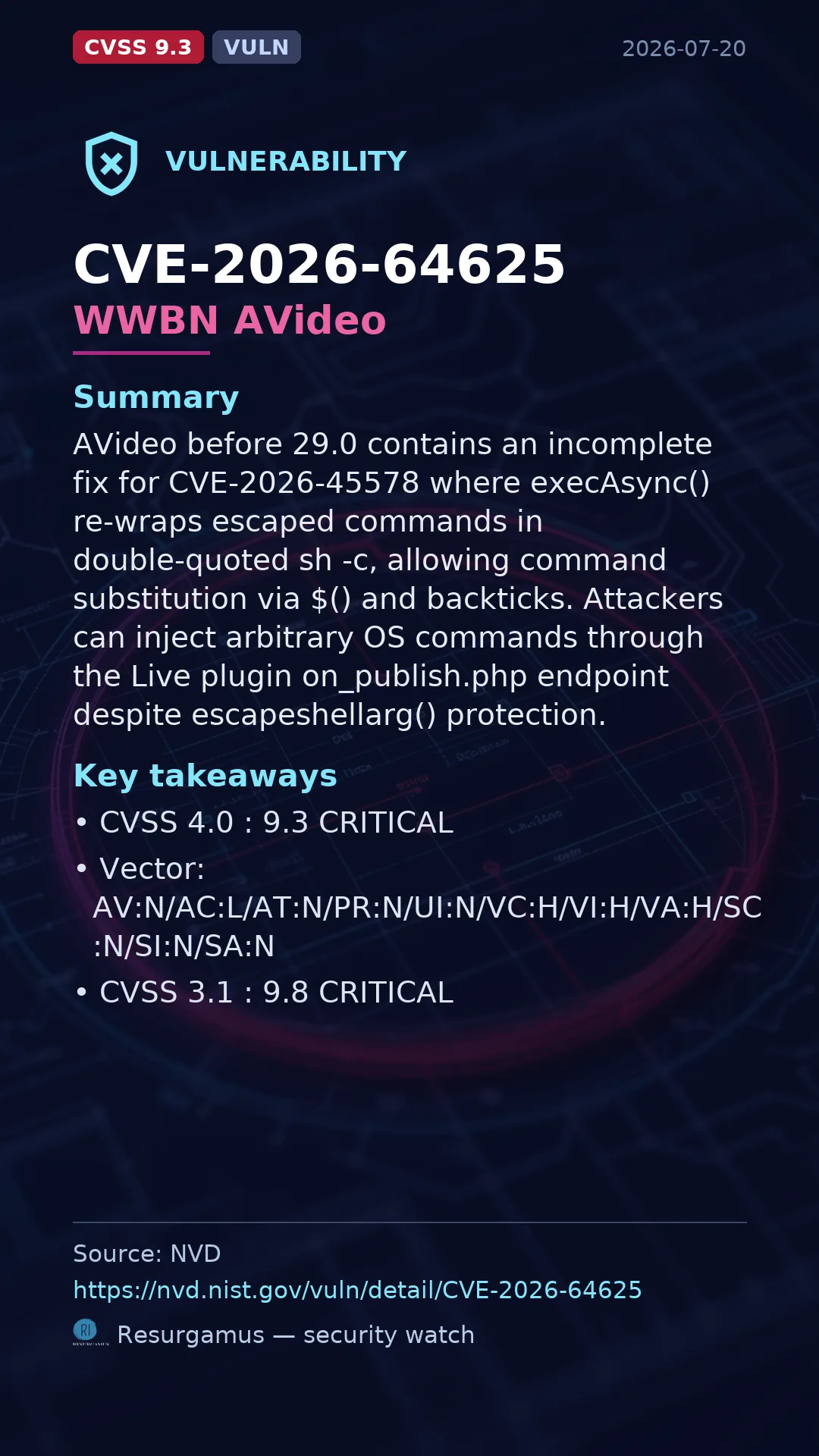 CVE-2026-64625 WWBN AVideo Vulnerability