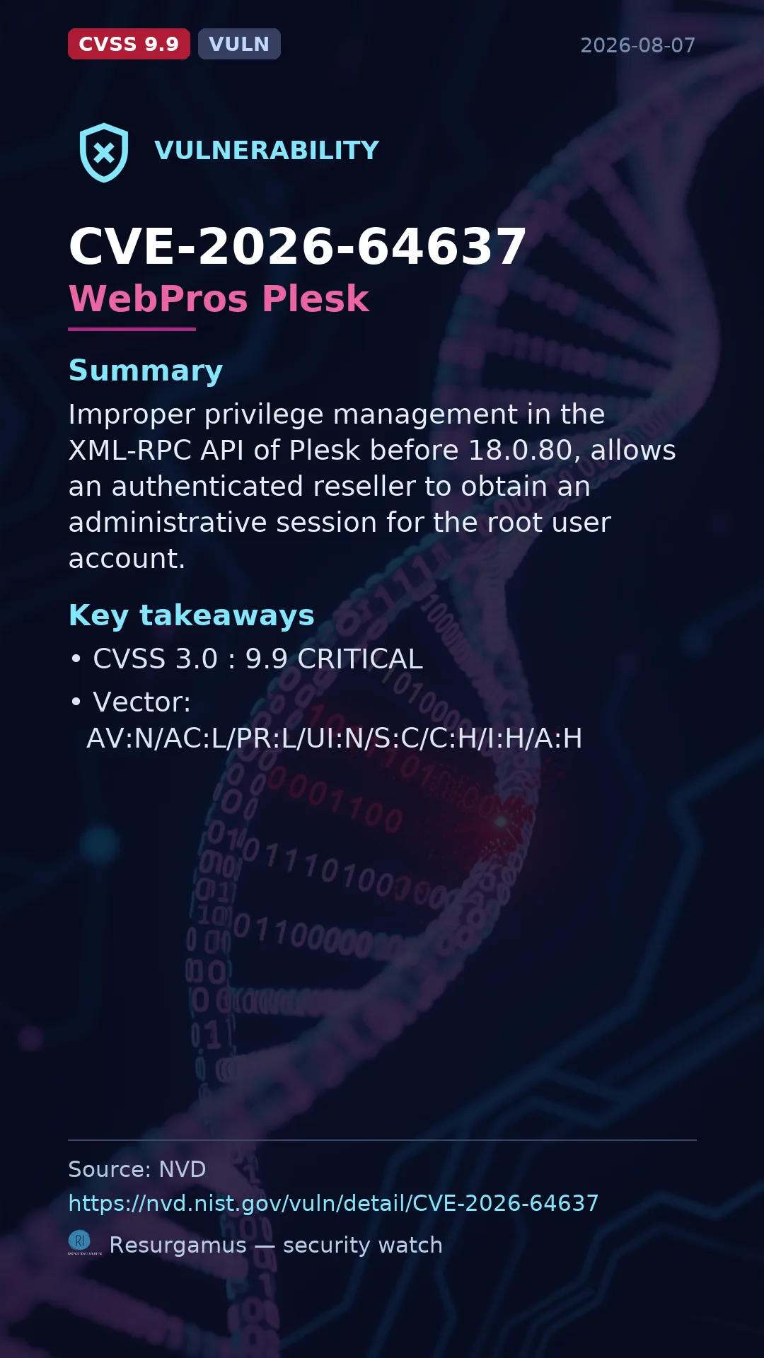 CVE-2026-64637 WebPros Plesk Vulnerability