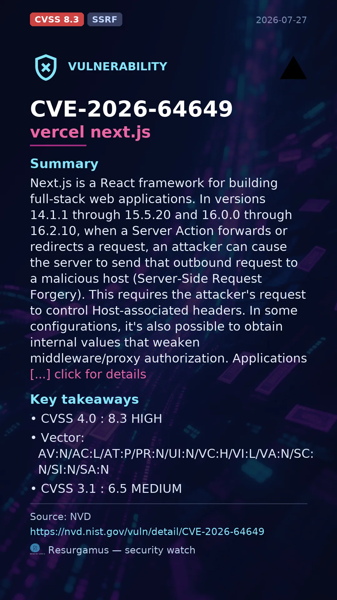 CVE-2026-64649 vercel next.js Vulnerability