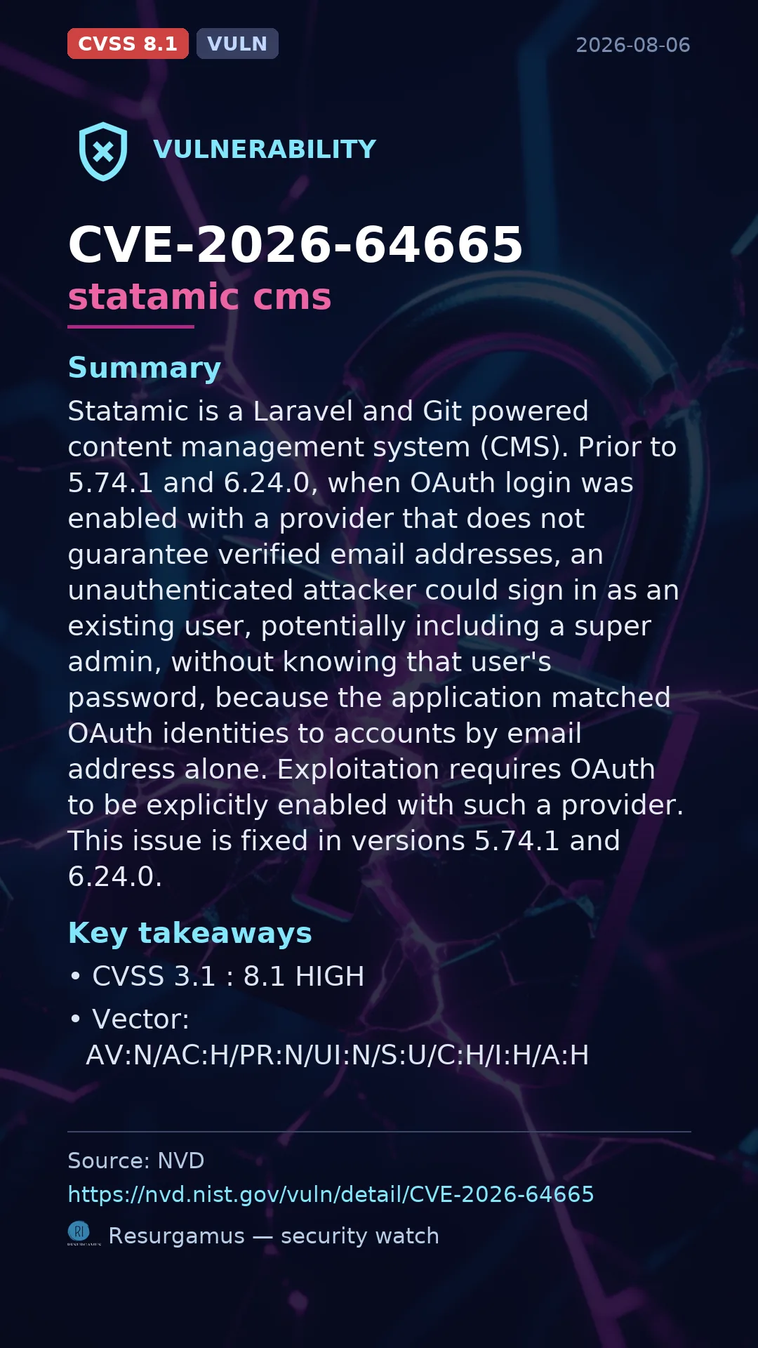 CVE-2026-64665 statamic cms Vulnerability