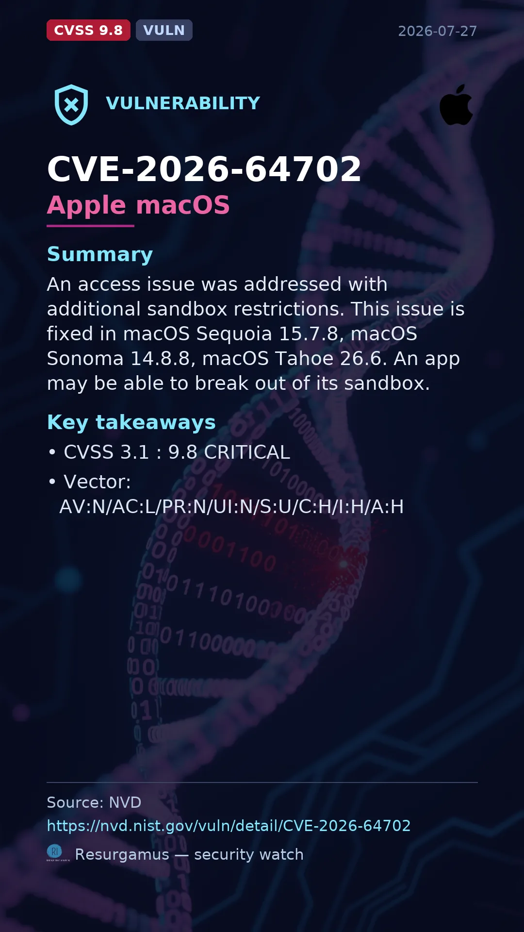 CVE-2026-64702 Apple macOS Vulnerability
