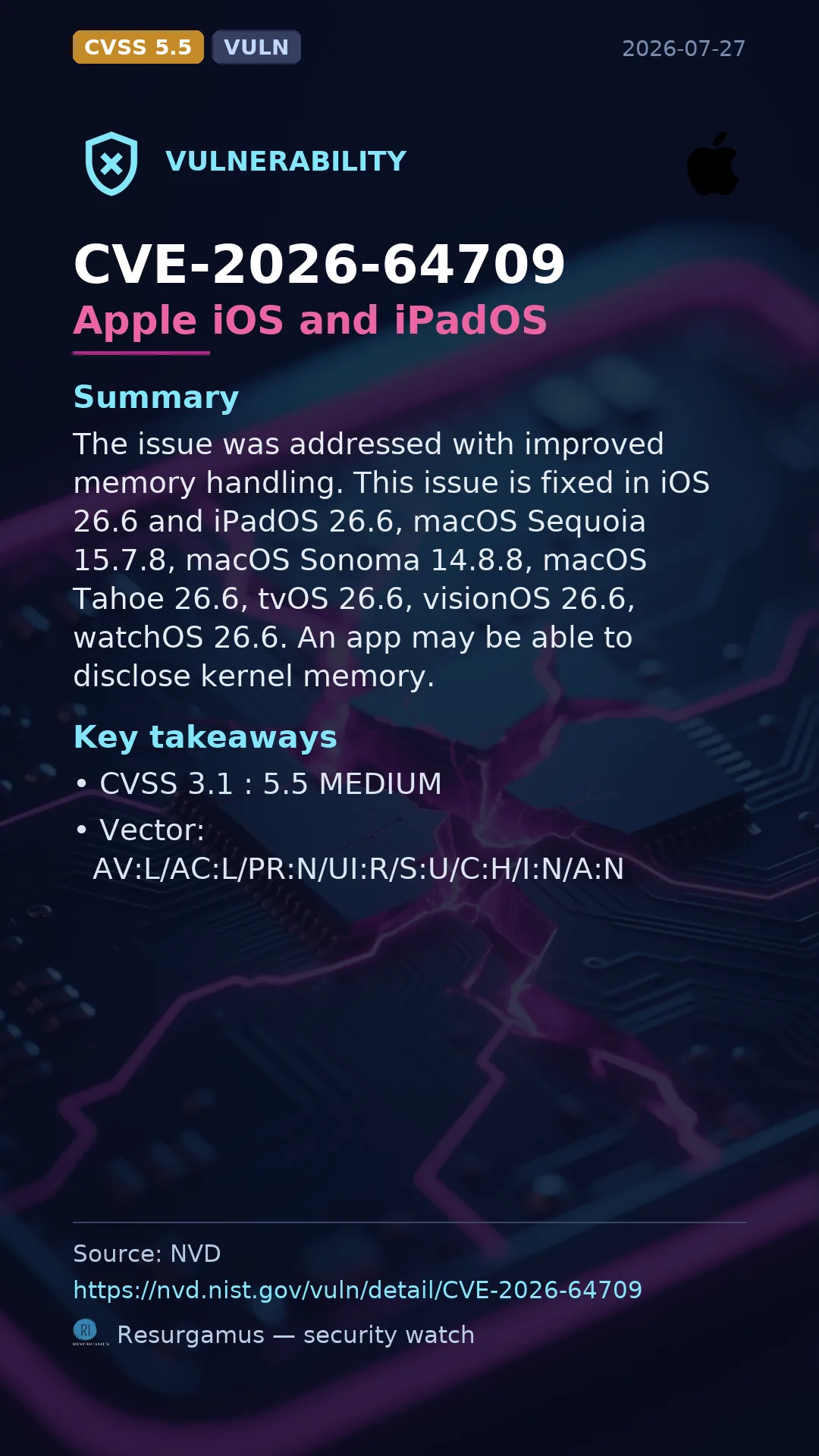 CVE-2026-64709 Apple iOS and iPadOS Vulnerability