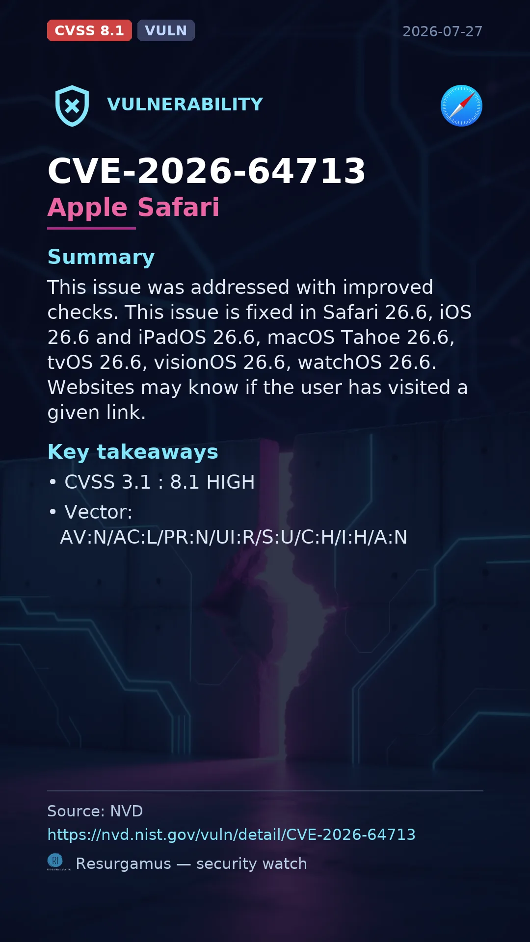 CVE-2026-64713 Apple Safari Vulnerability