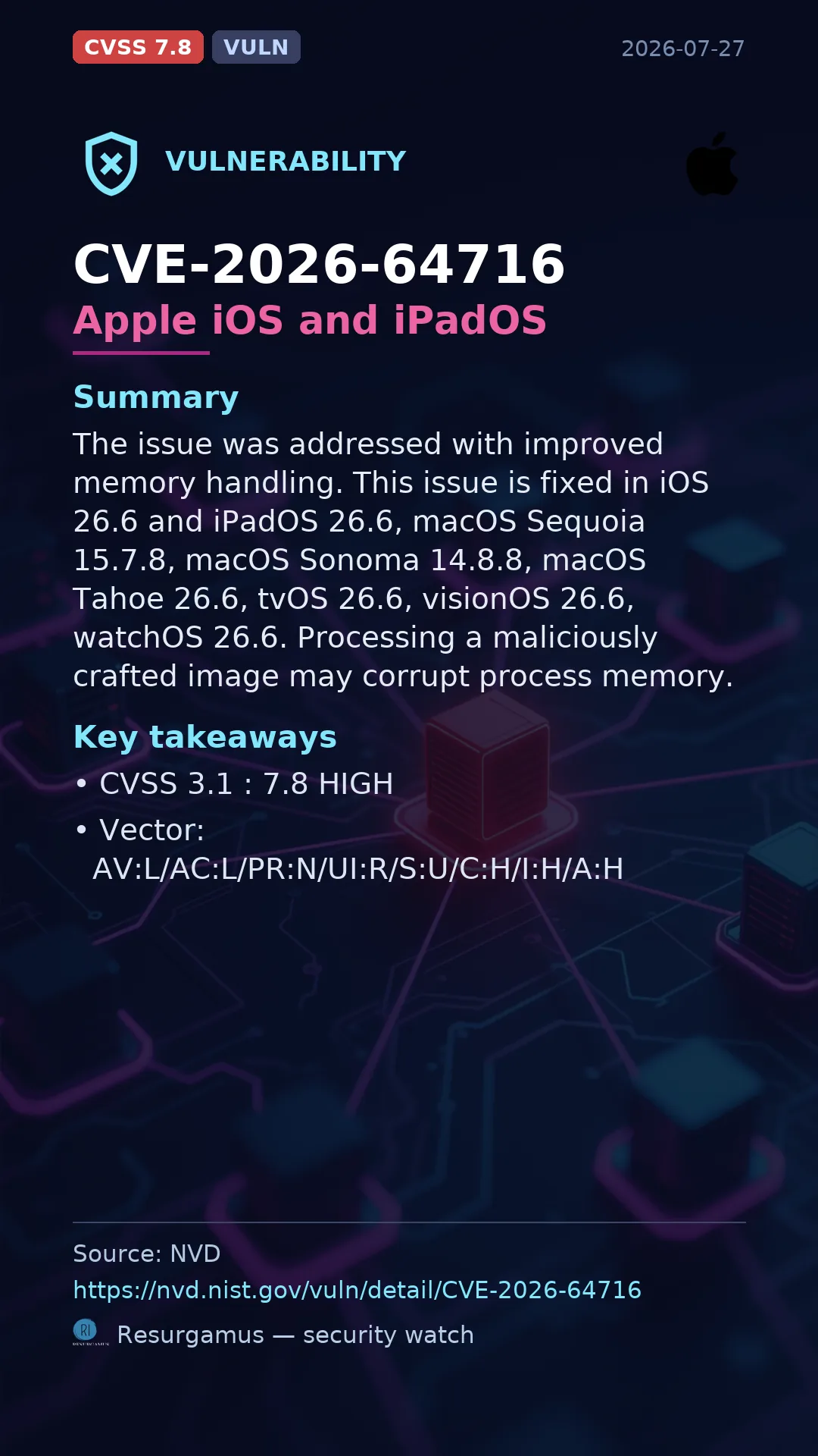 CVE-2026-64716 Apple iOS and iPadOS Vulnerability