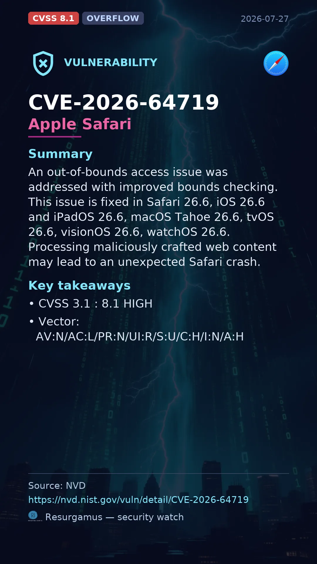 CVE-2026-64719 Apple Safari Vulnerability