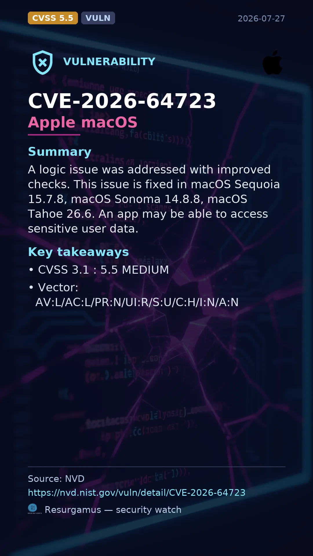 CVE-2026-64723 Apple macOS Vulnerability
