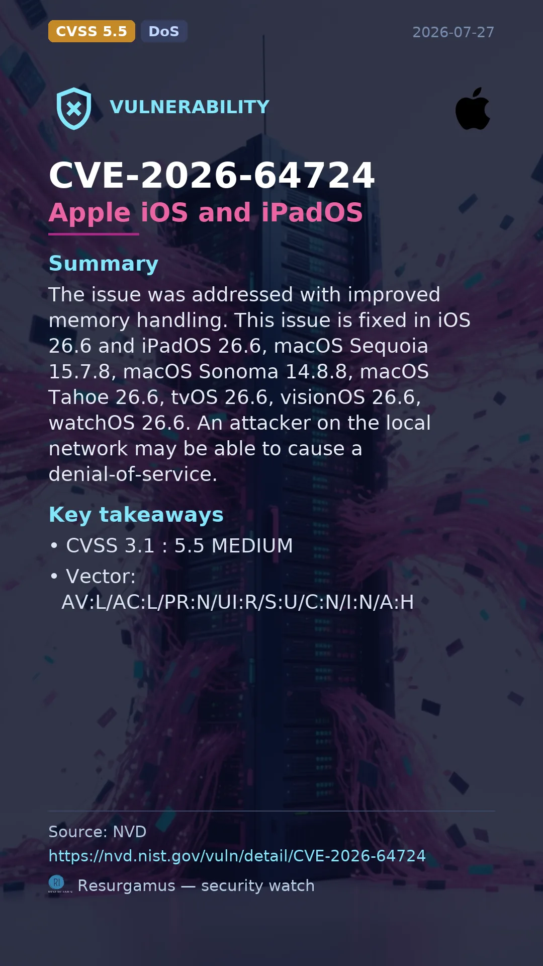 CVE-2026-64724 Apple iOS and iPadOS Vulnerability