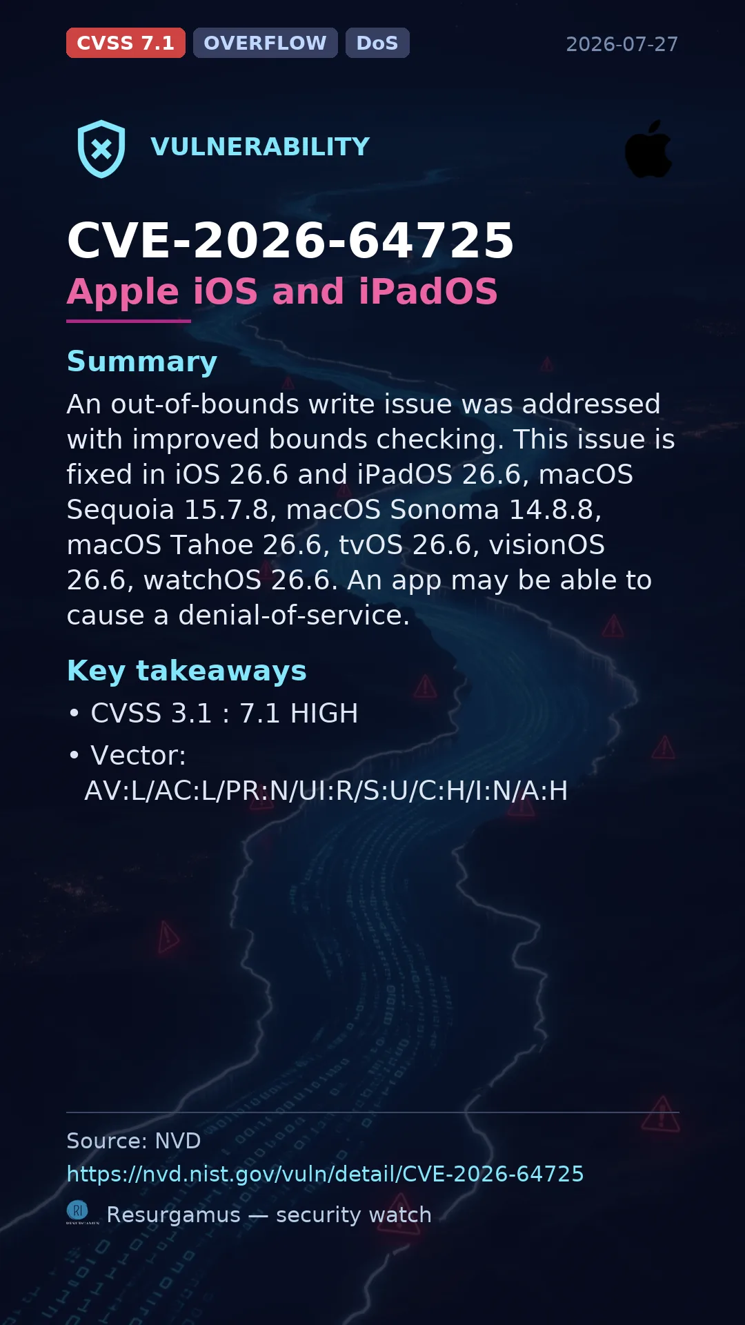 CVE-2026-64725 Apple iOS and iPadOS Vulnerability