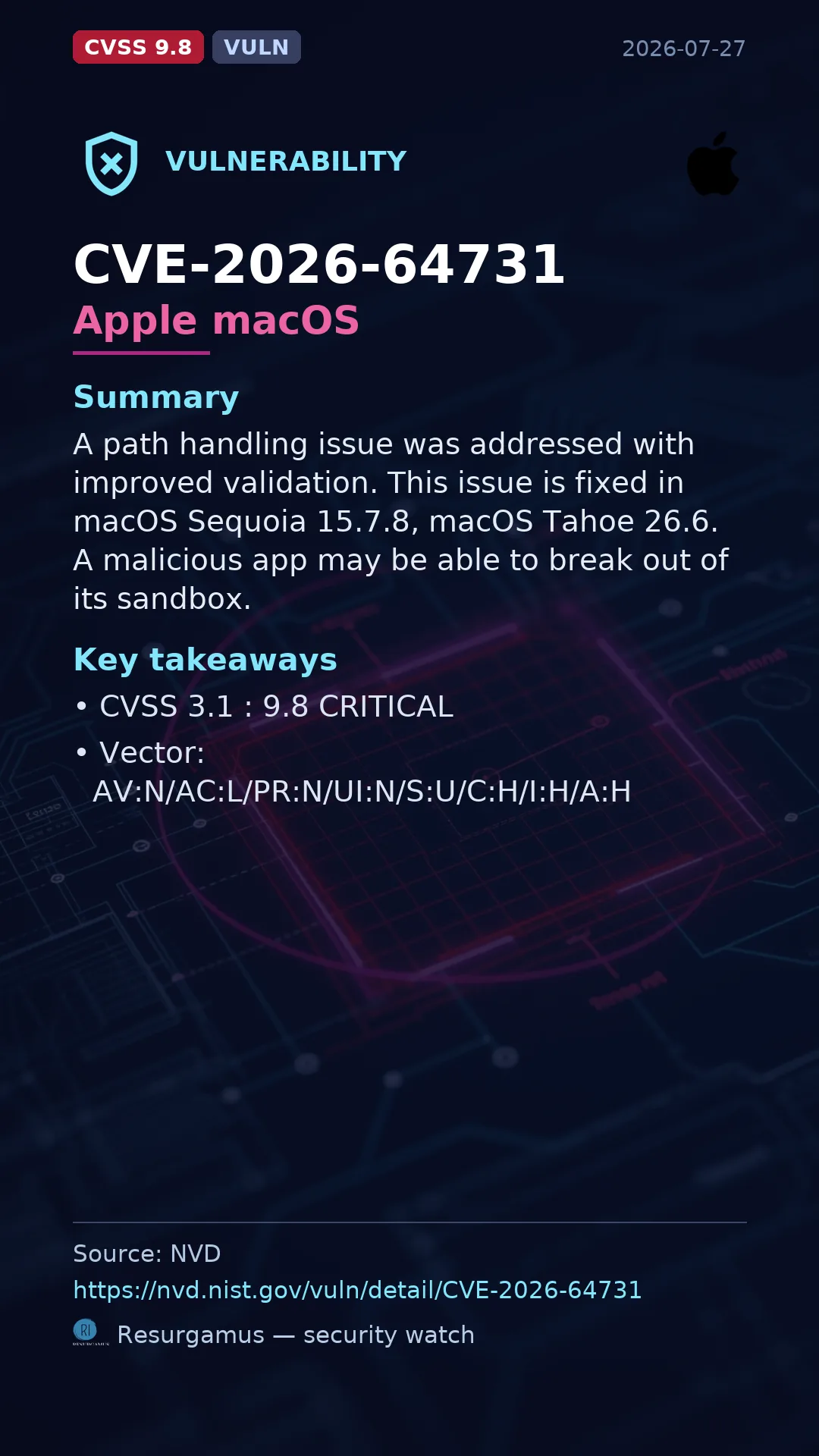 CVE-2026-64731 Apple macOS Vulnerability