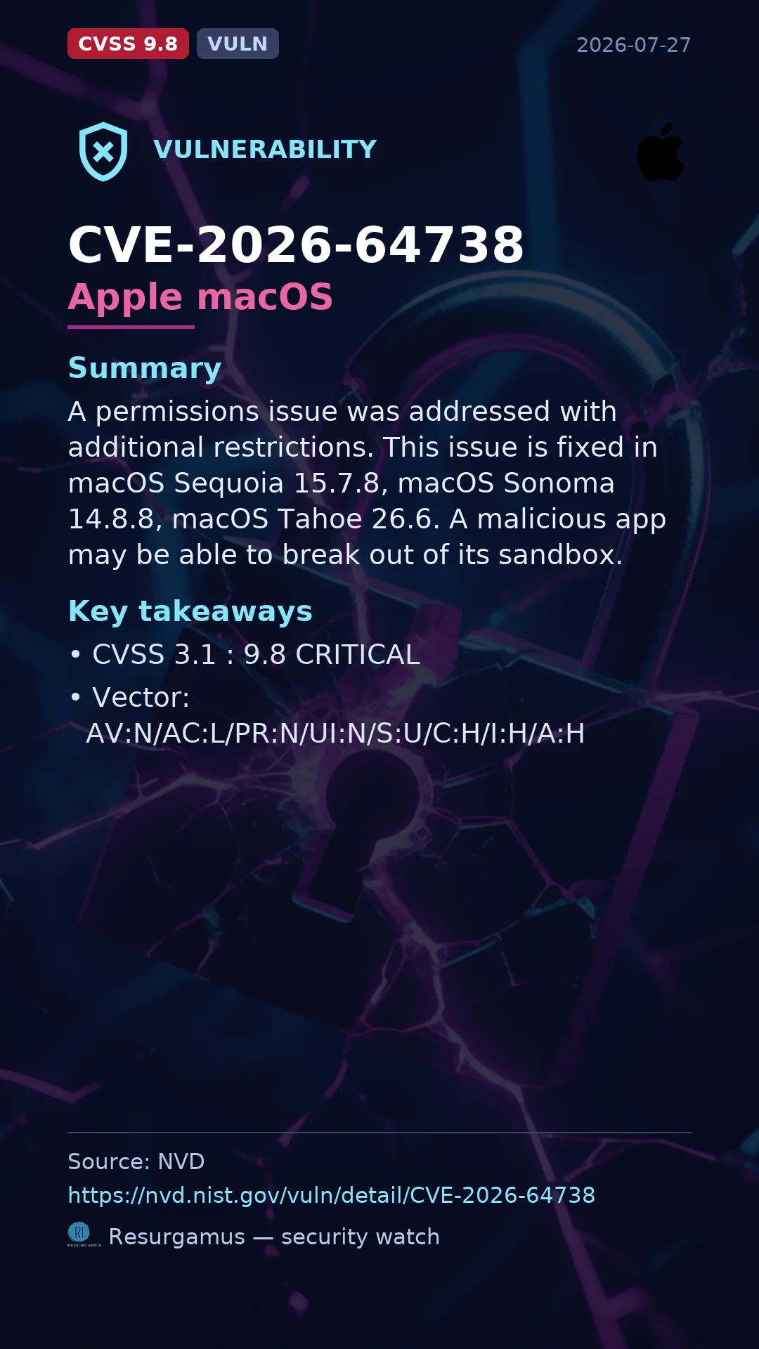 CVE-2026-64738 Apple macOS Vulnerability