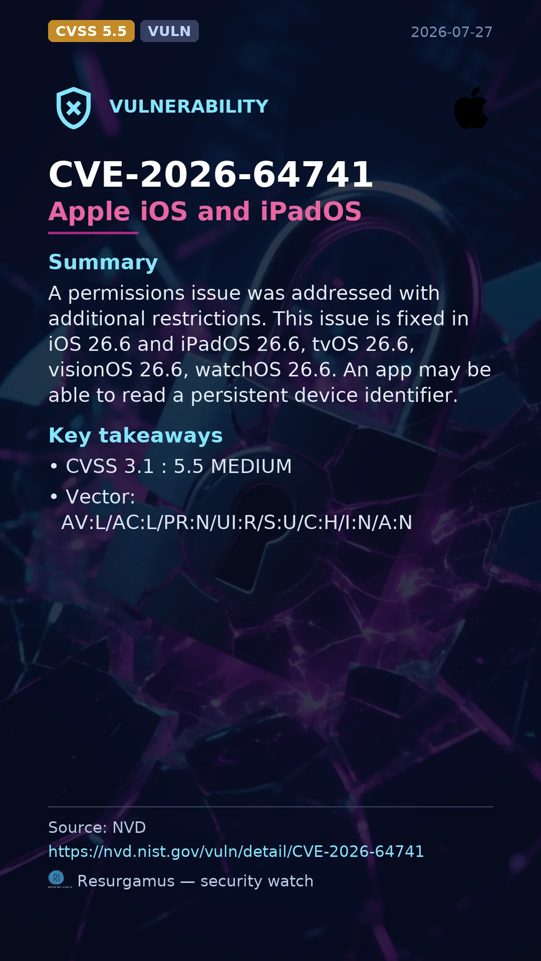 CVE-2026-64741 Apple iOS and iPadOS Vulnerability