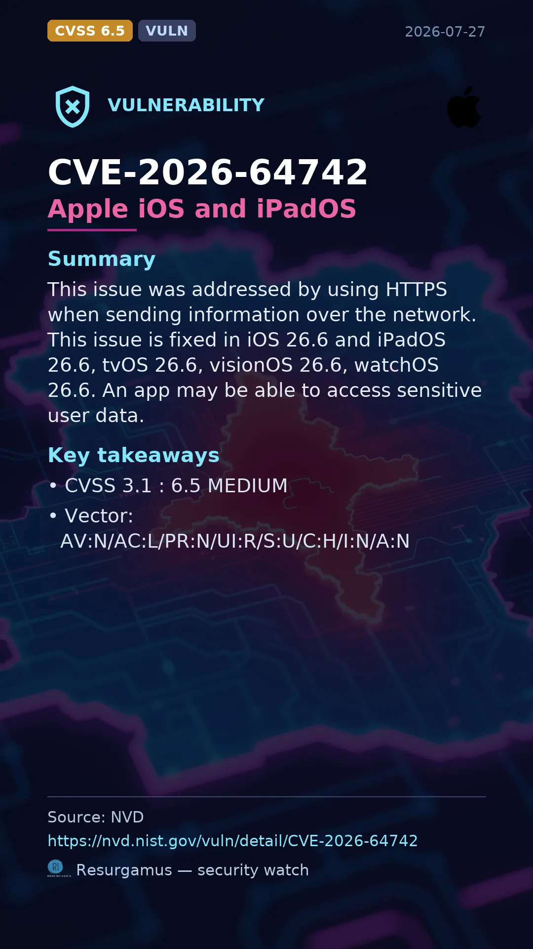 CVE-2026-64742 Apple iOS and iPadOS Vulnerability