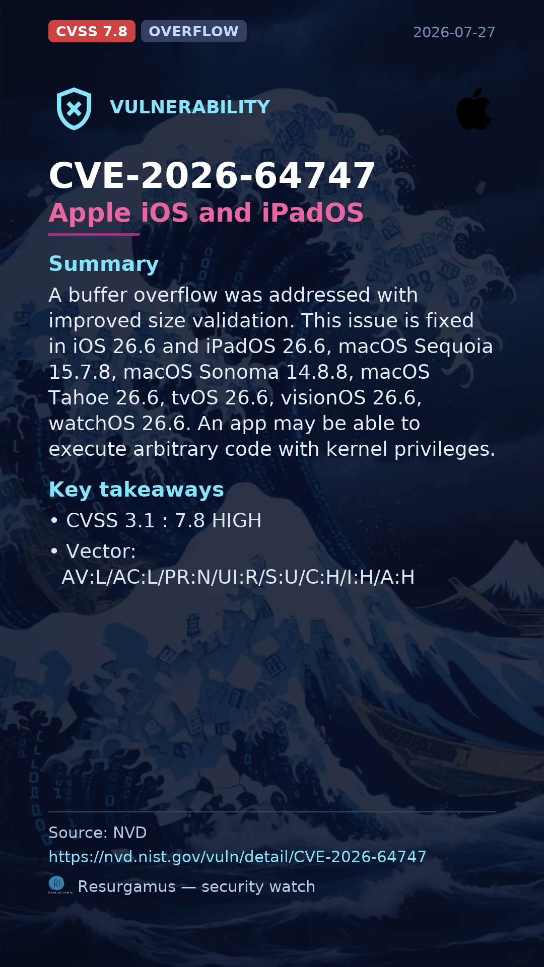 CVE-2026-64747 Apple iOS and iPadOS Vulnerability