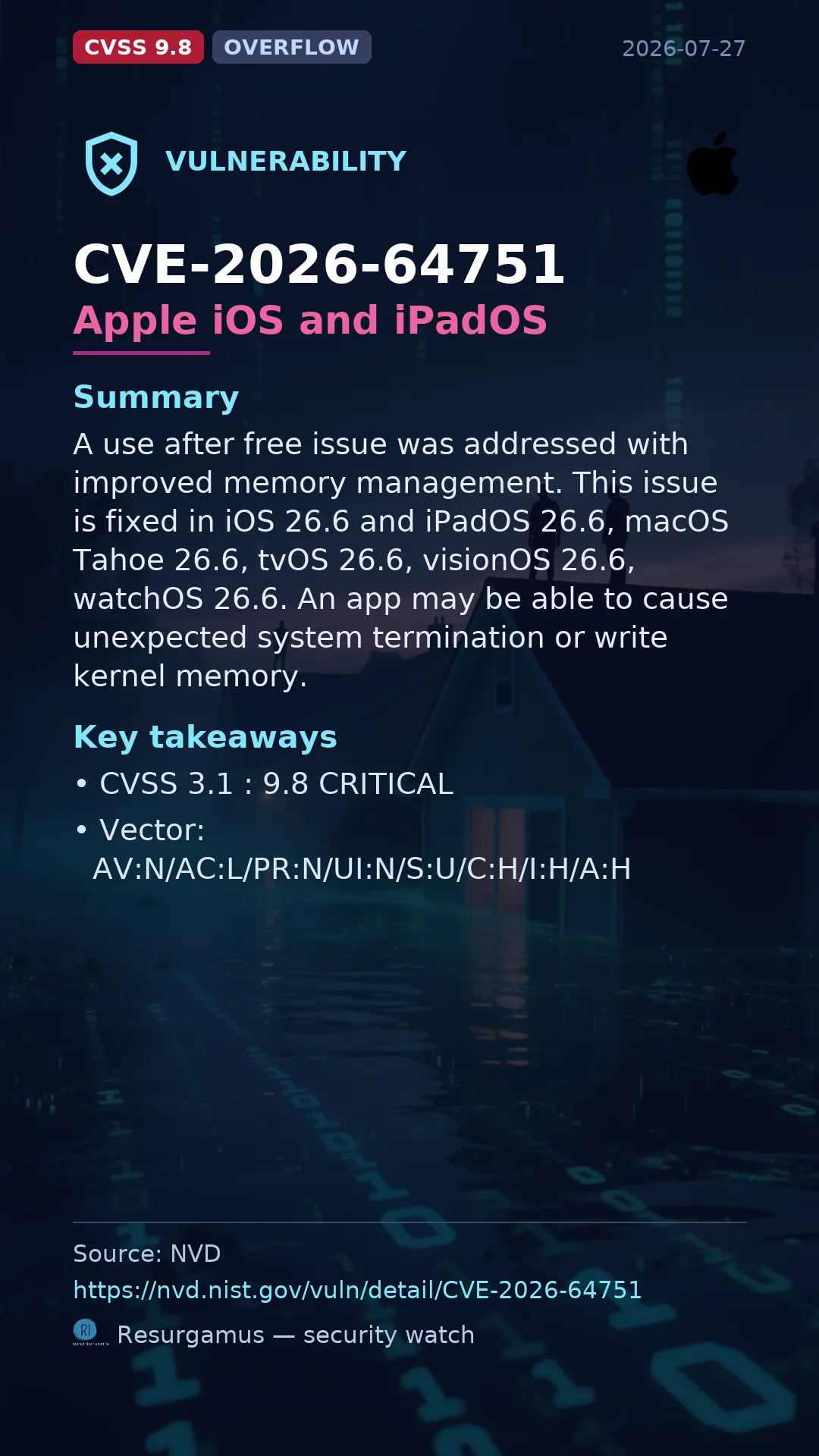 CVE-2026-64751 Apple iOS and iPadOS Vulnerability