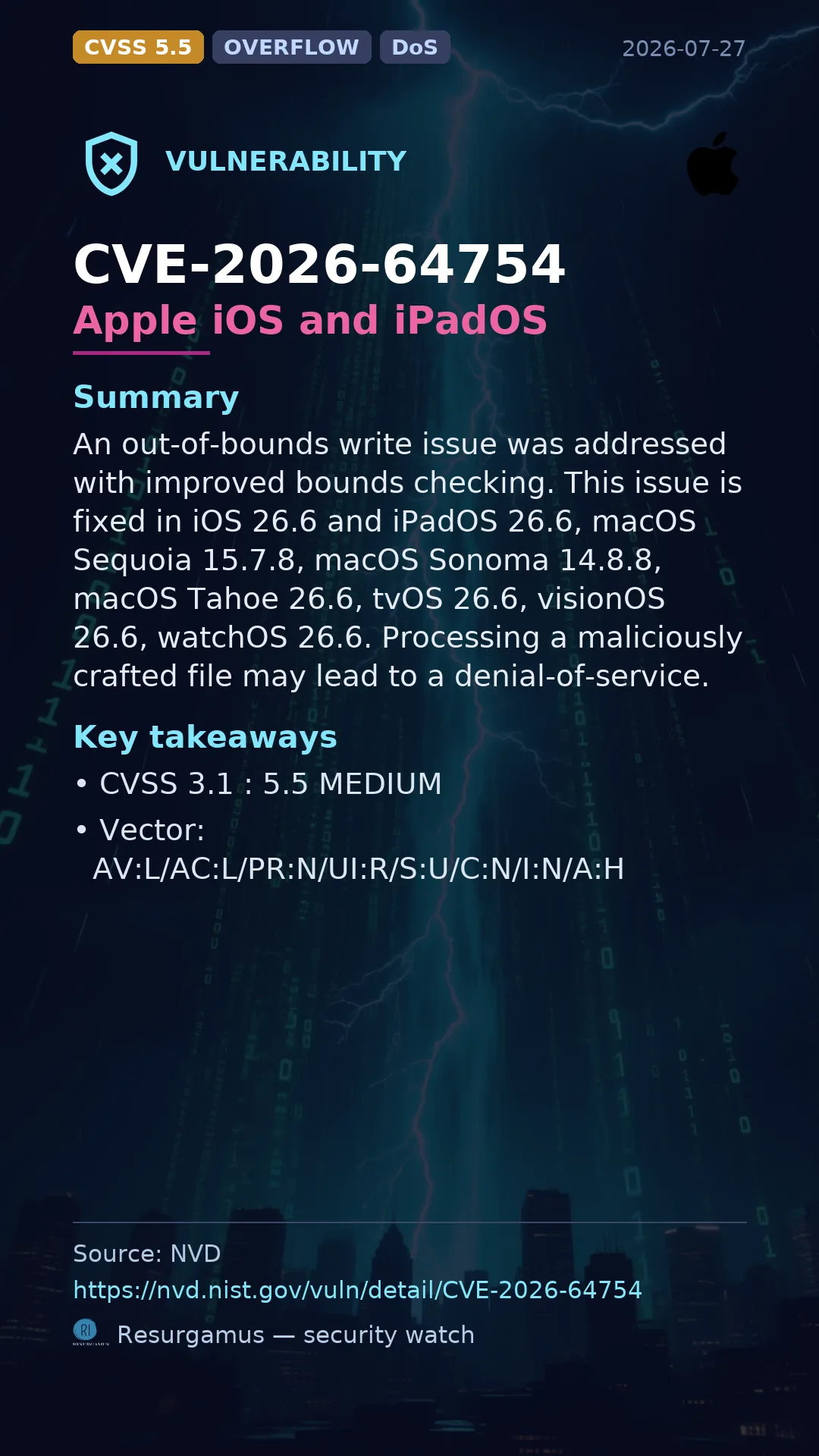 CVE-2026-64754 Apple iOS and iPadOS Vulnerability