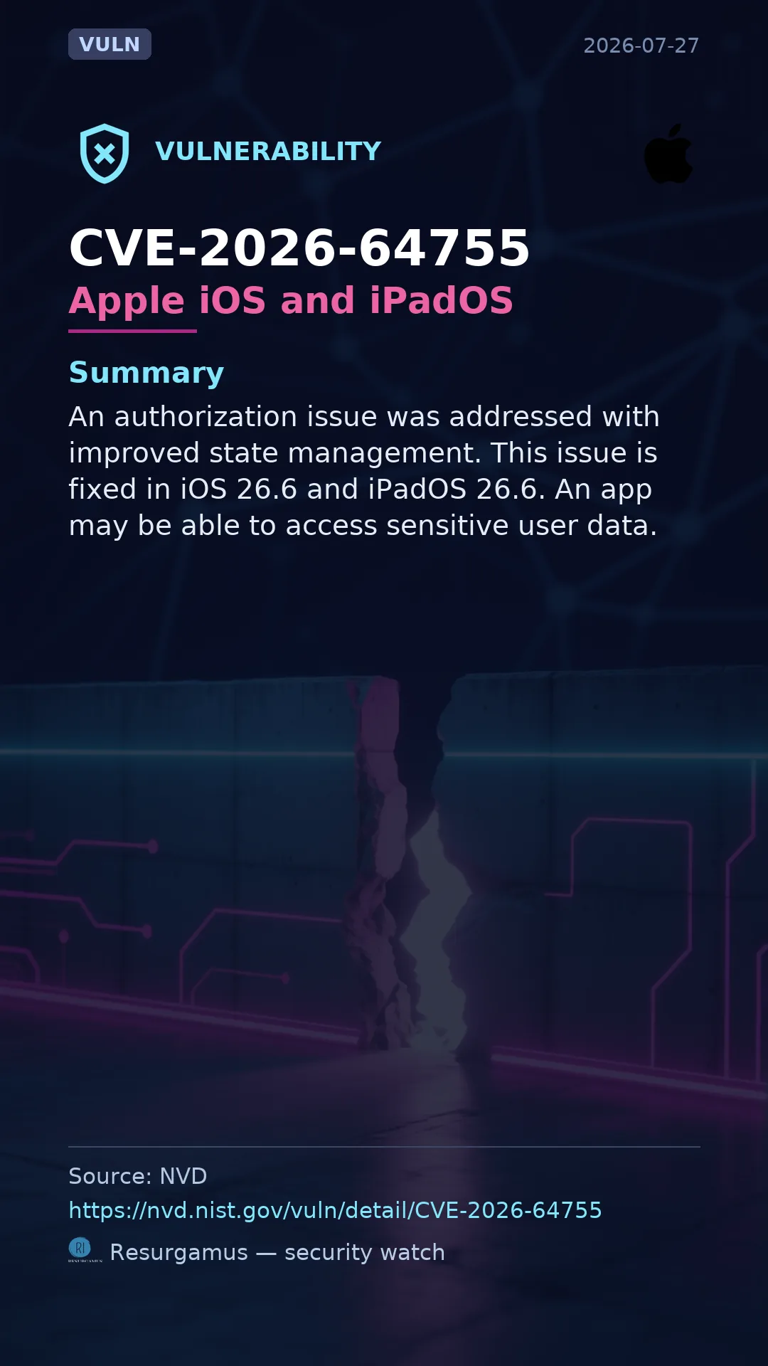 CVE-2026-64755 Apple iOS and iPadOS Vulnerability