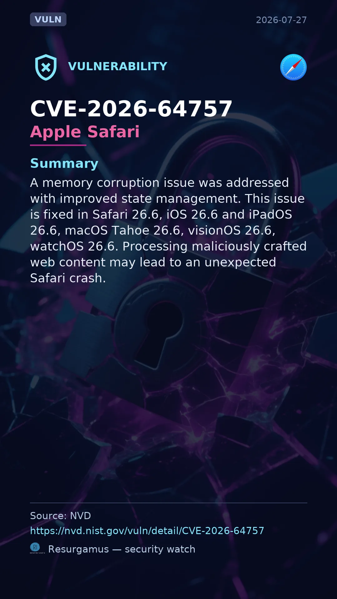CVE-2026-64757 Apple Safari Vulnerability