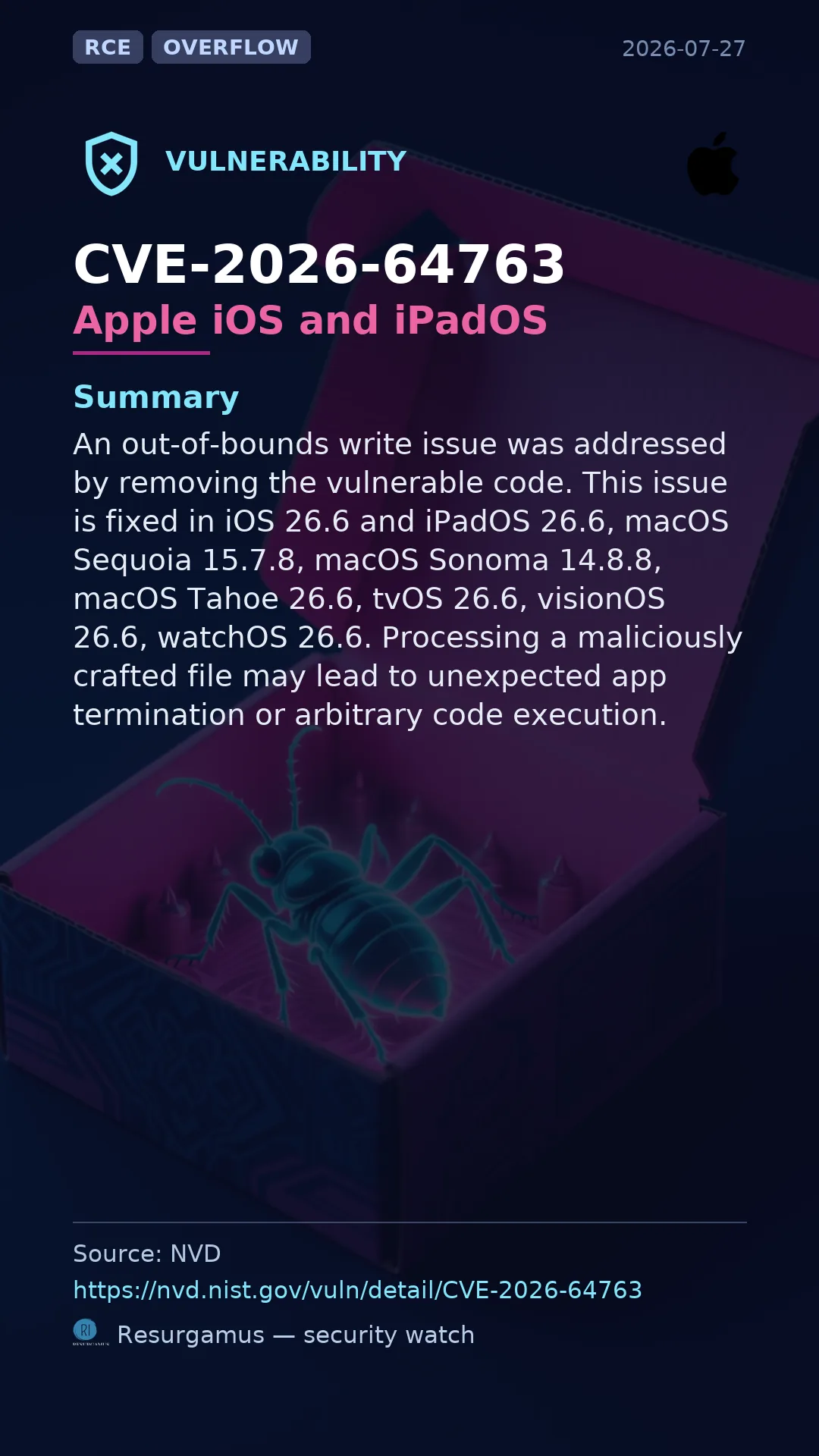 CVE-2026-64763 Apple iOS and iPadOS Vulnerability