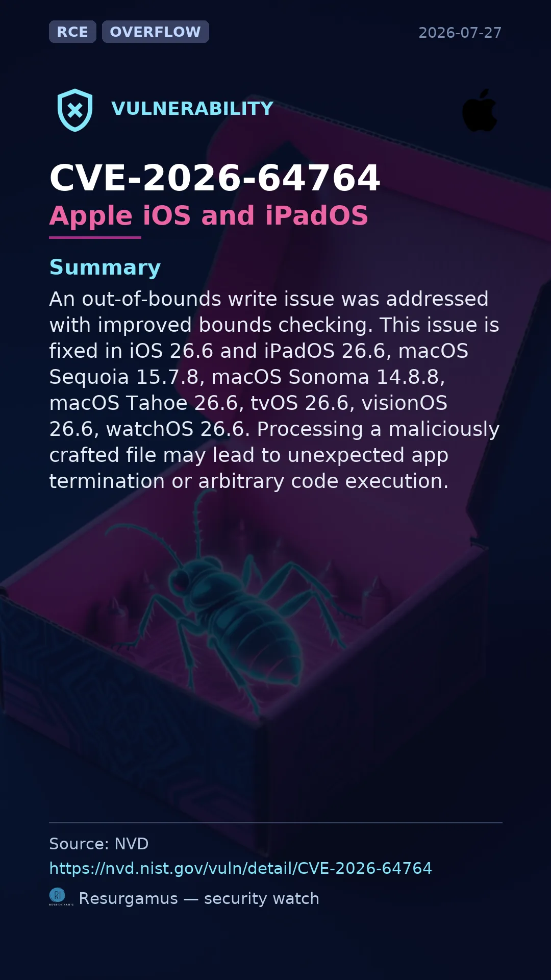 CVE-2026-64764 Apple iOS and iPadOS Vulnerability