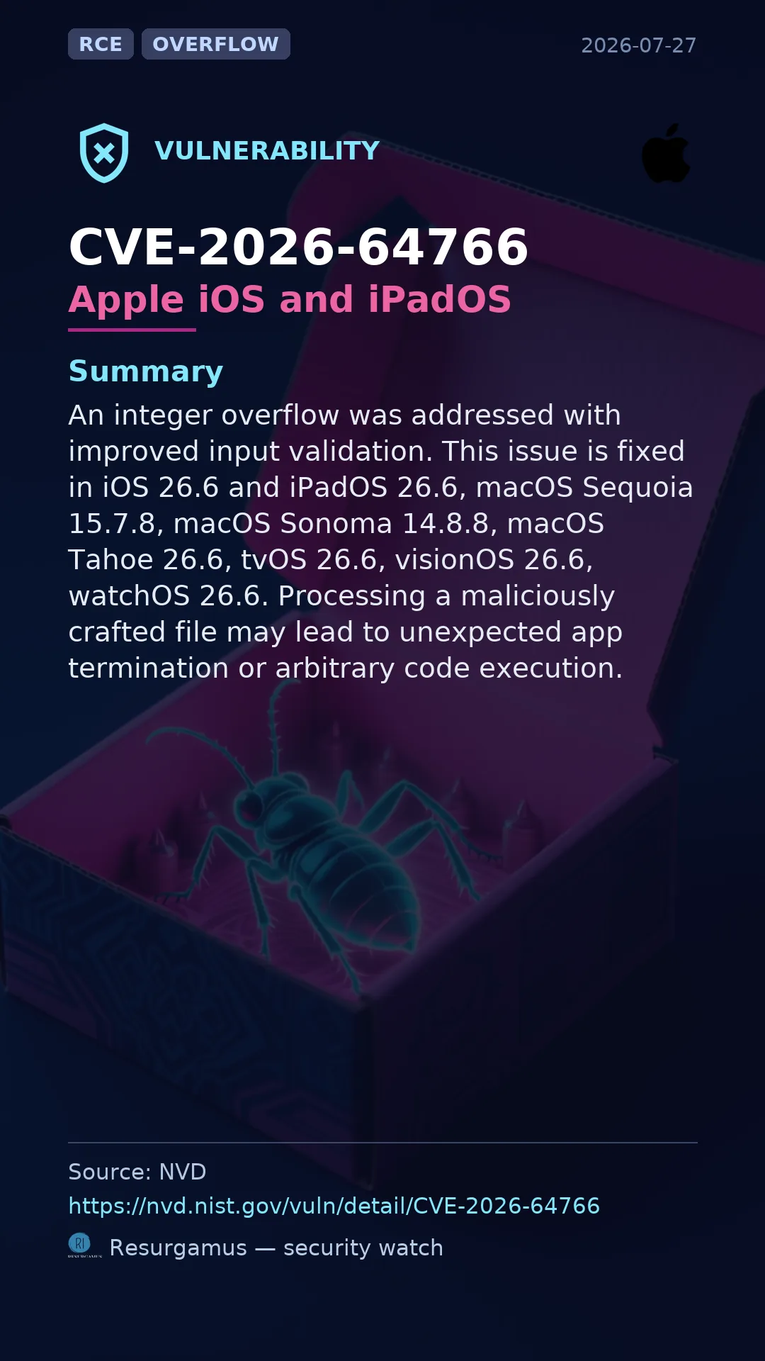 CVE-2026-64766 Apple iOS and iPadOS Vulnerability