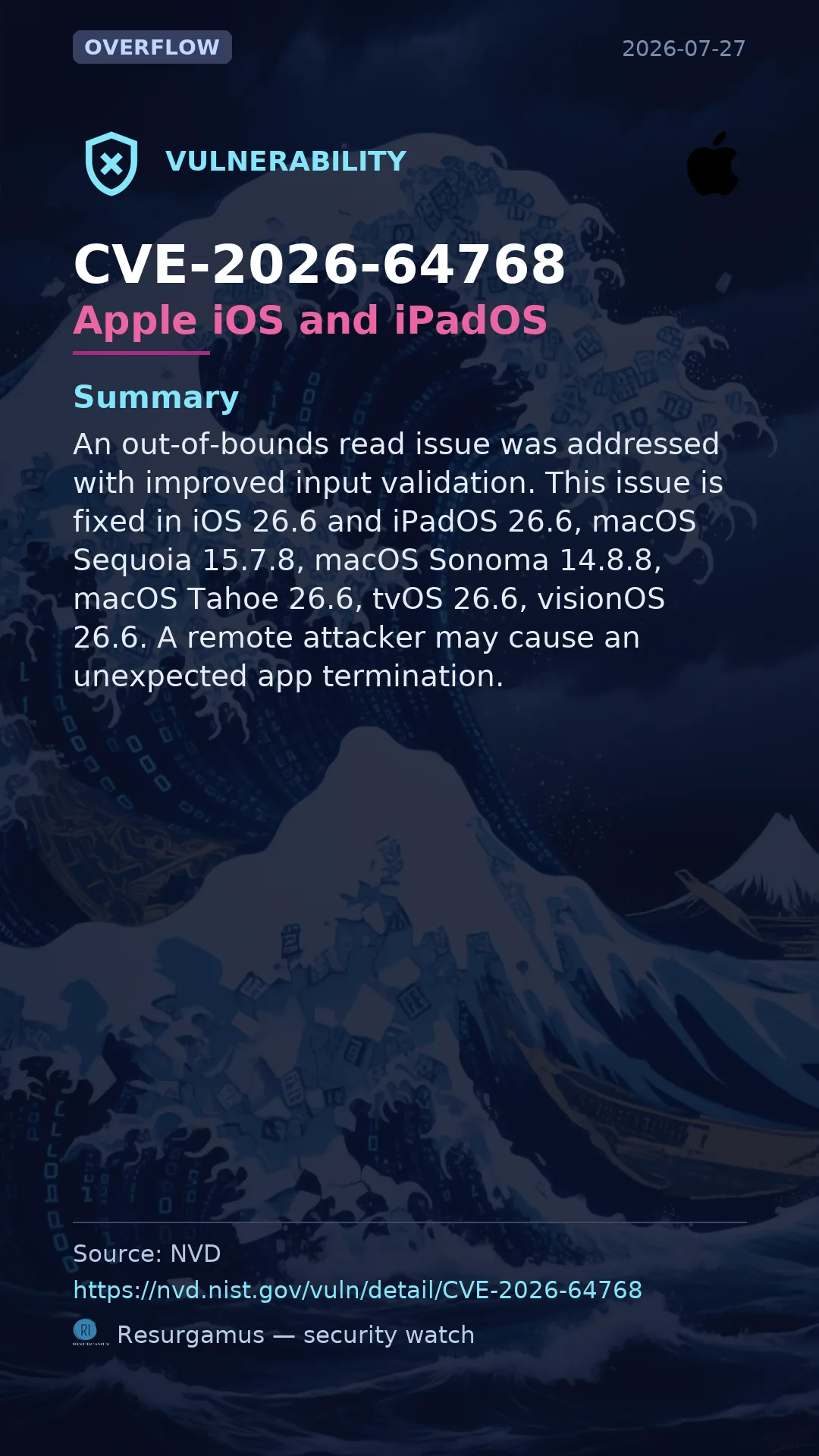 CVE-2026-64768 Apple iOS and iPadOS Vulnerability