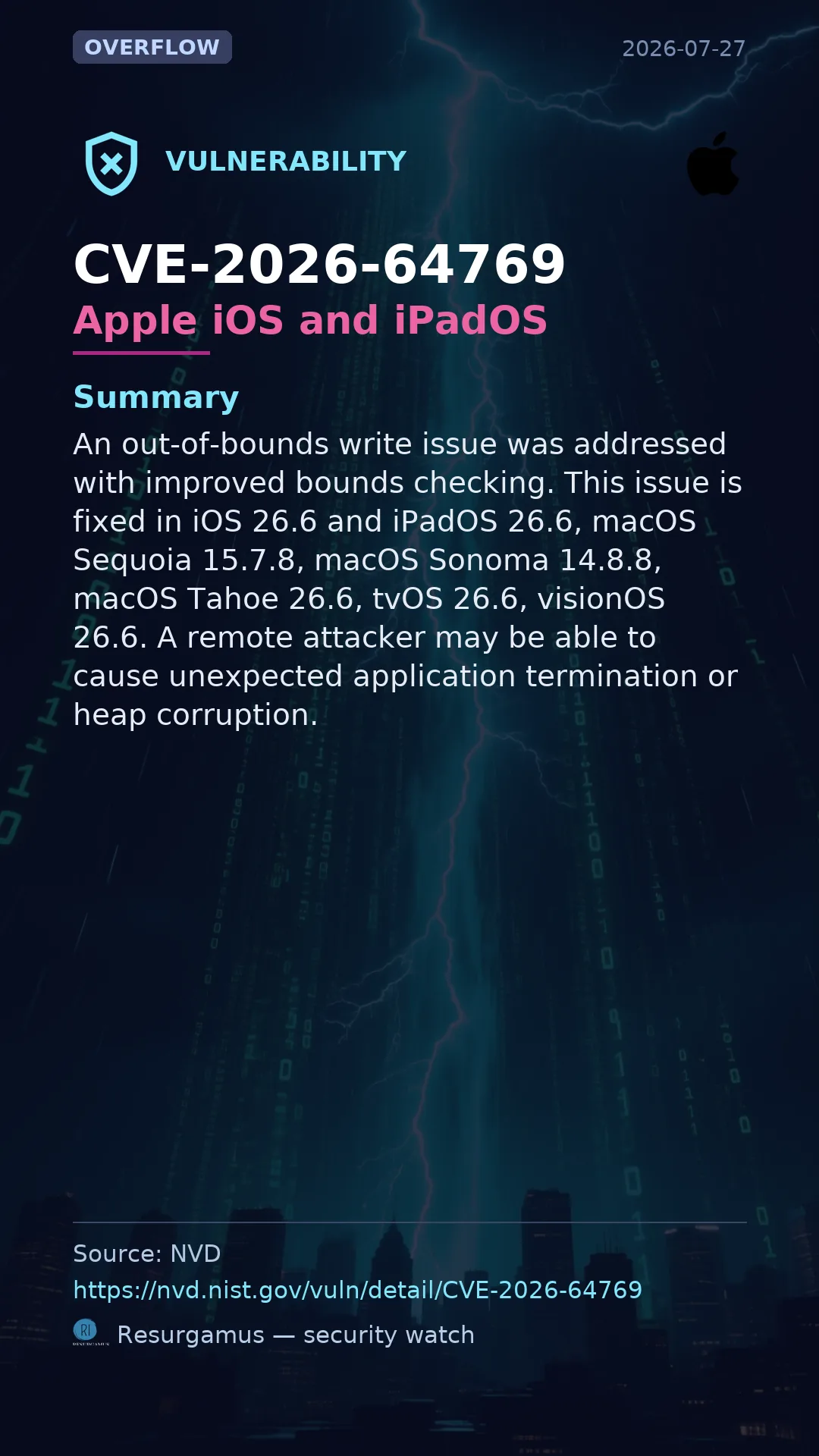 CVE-2026-64769 Apple iOS and iPadOS Vulnerability