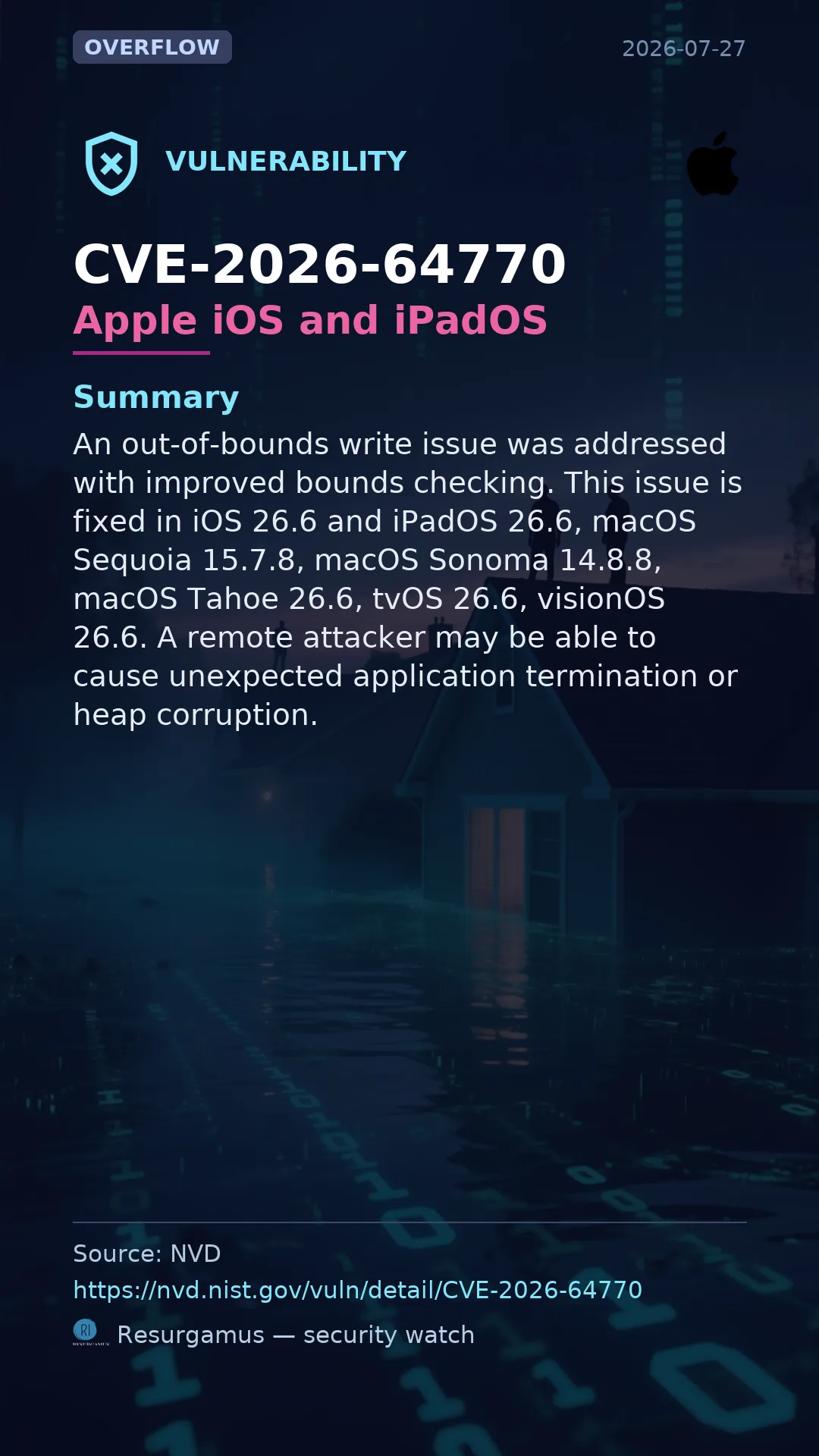 CVE-2026-64770 Apple iOS and iPadOS Vulnerability