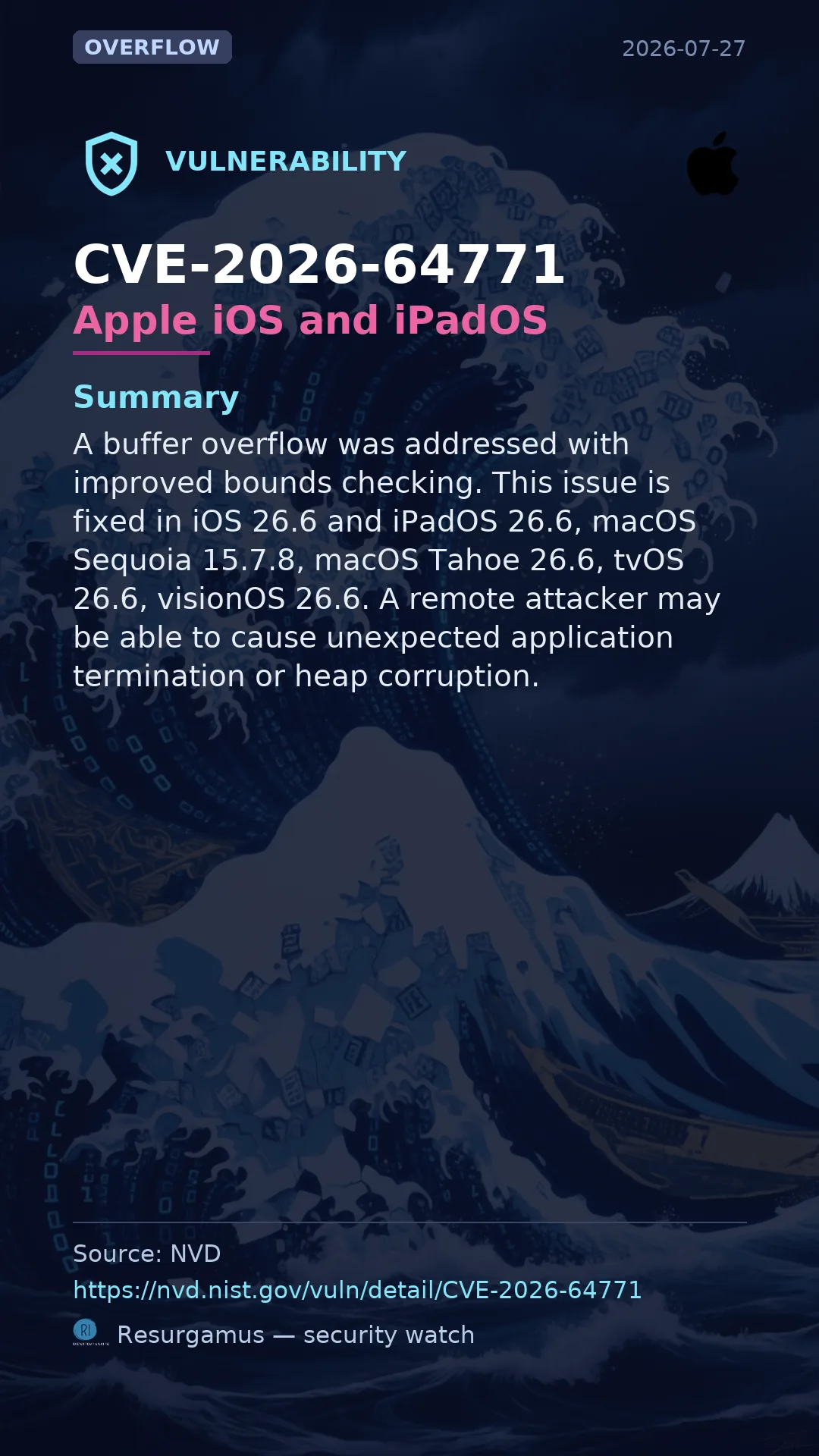 CVE-2026-64771 Apple iOS and iPadOS Vulnerability