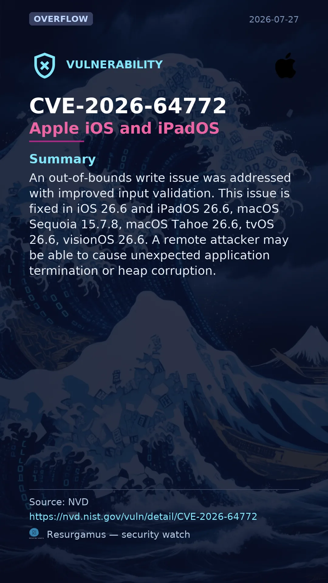 CVE-2026-64772 Apple iOS and iPadOS Vulnerability
