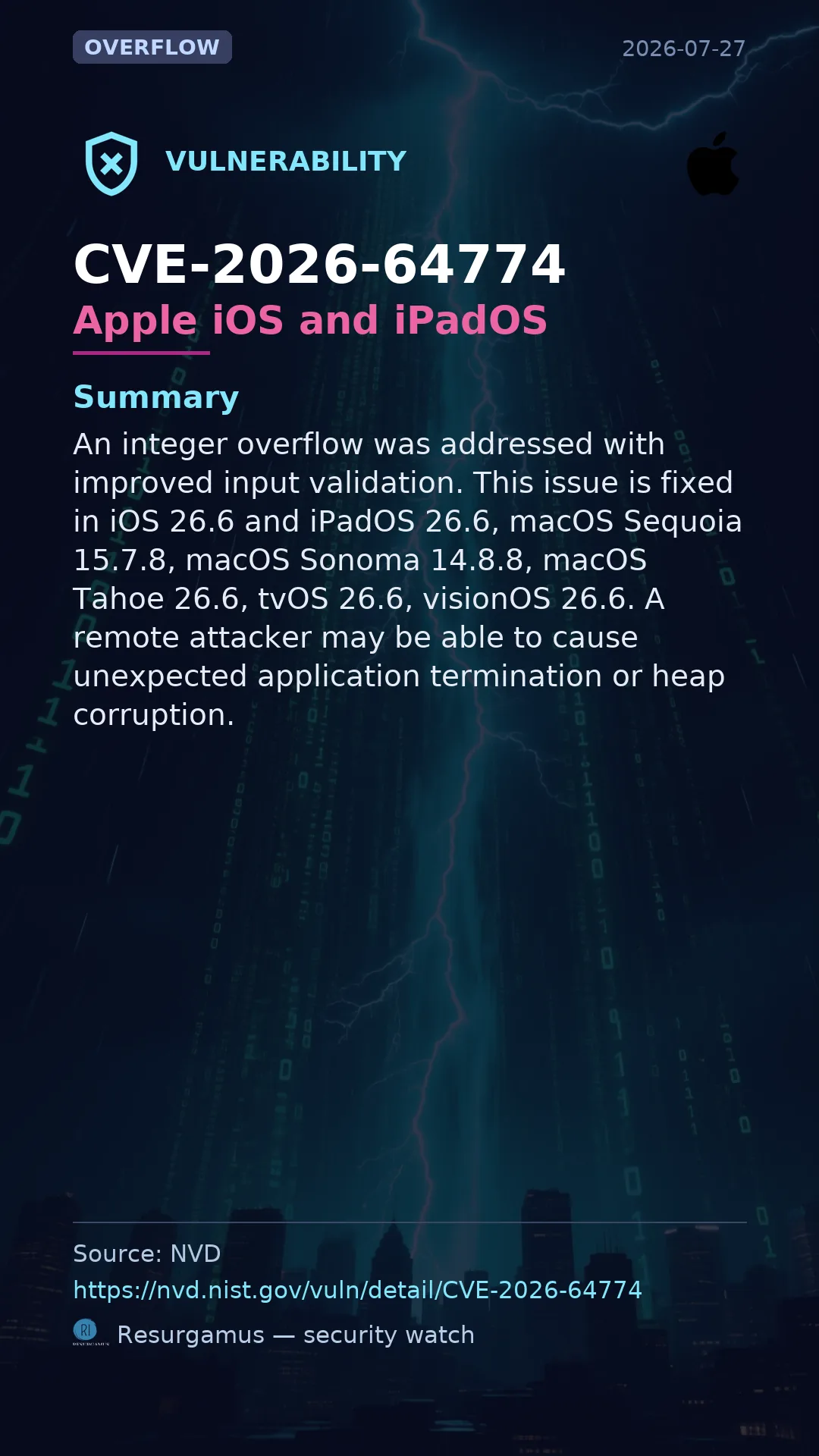 CVE-2026-64774 Apple iOS and iPadOS Vulnerability
