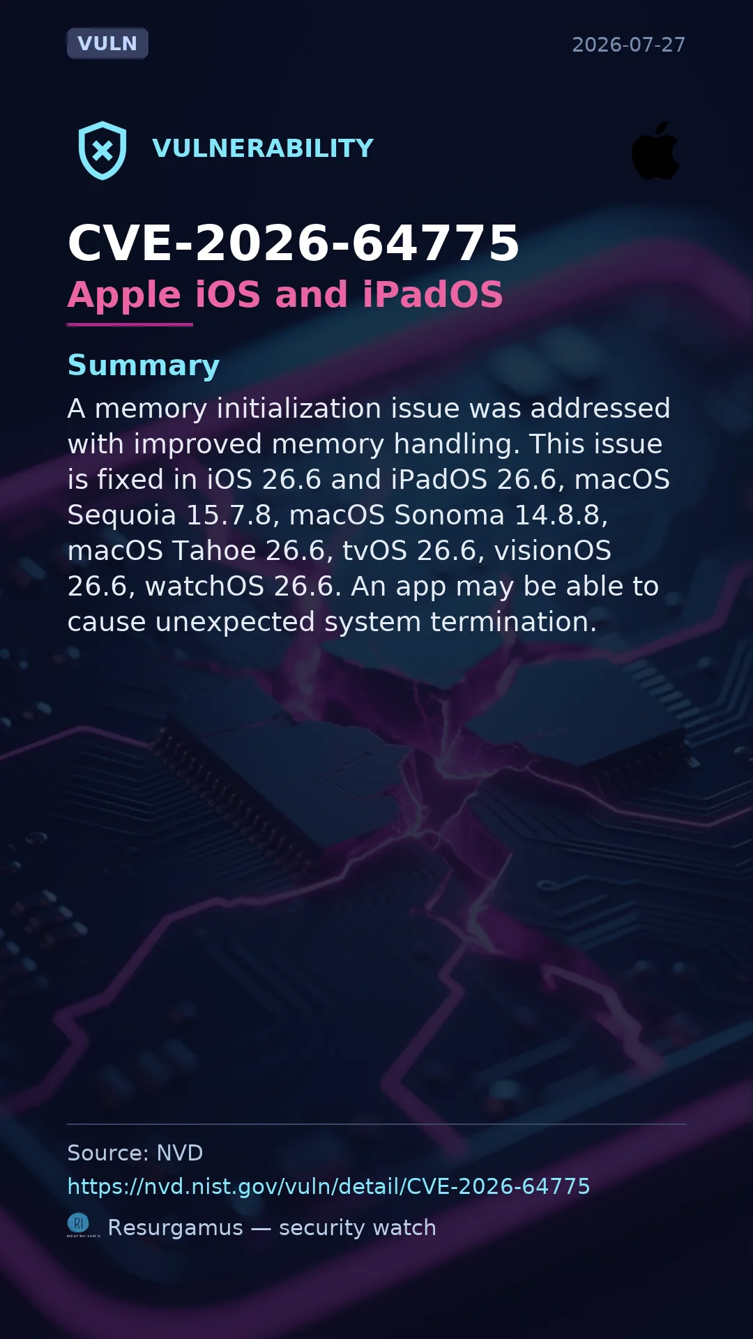 CVE-2026-64775 Apple iOS and iPadOS Vulnerability