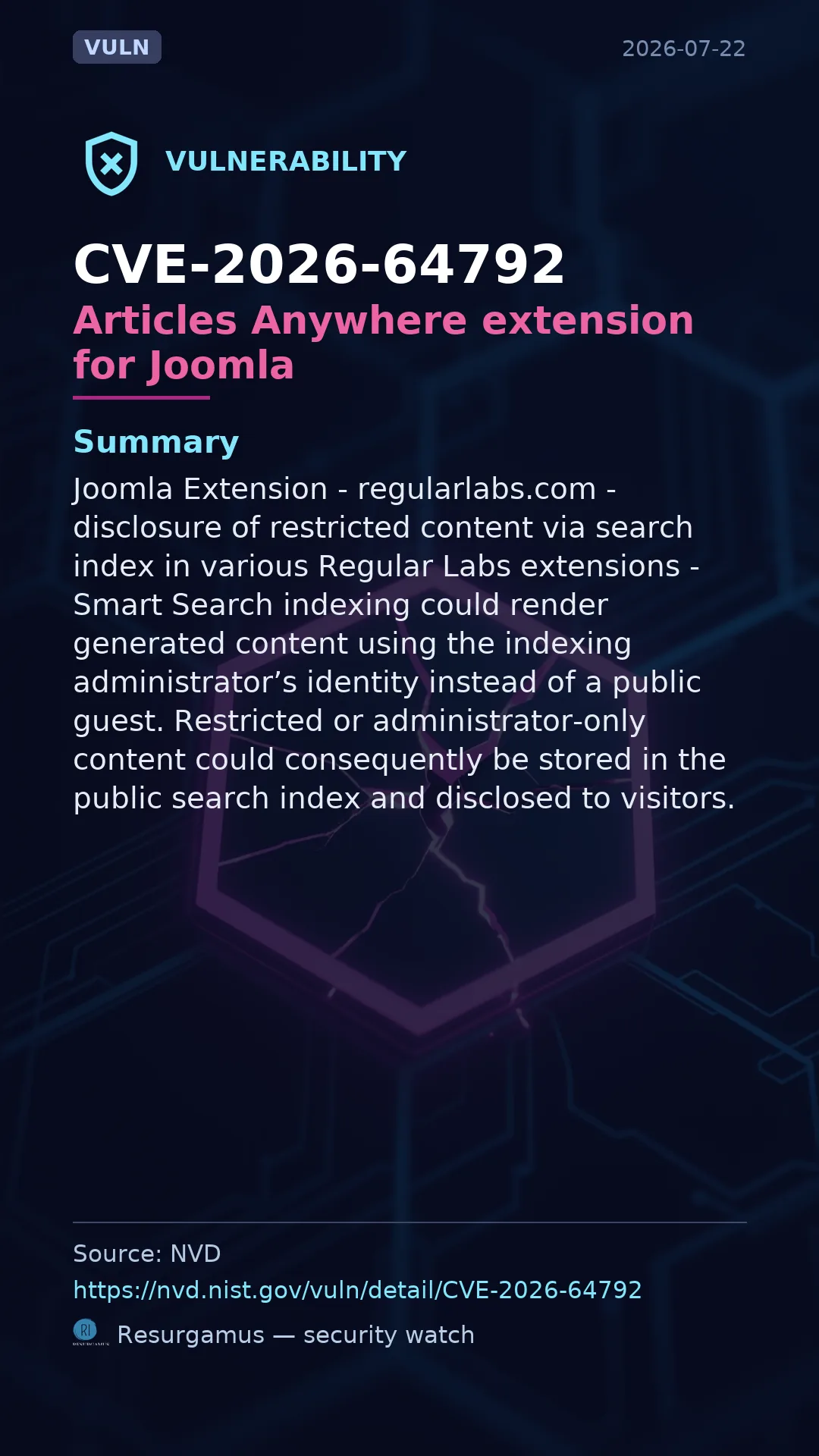 CVE-2026-64792 Articles Anywhere extension for Joomla Vulnerability