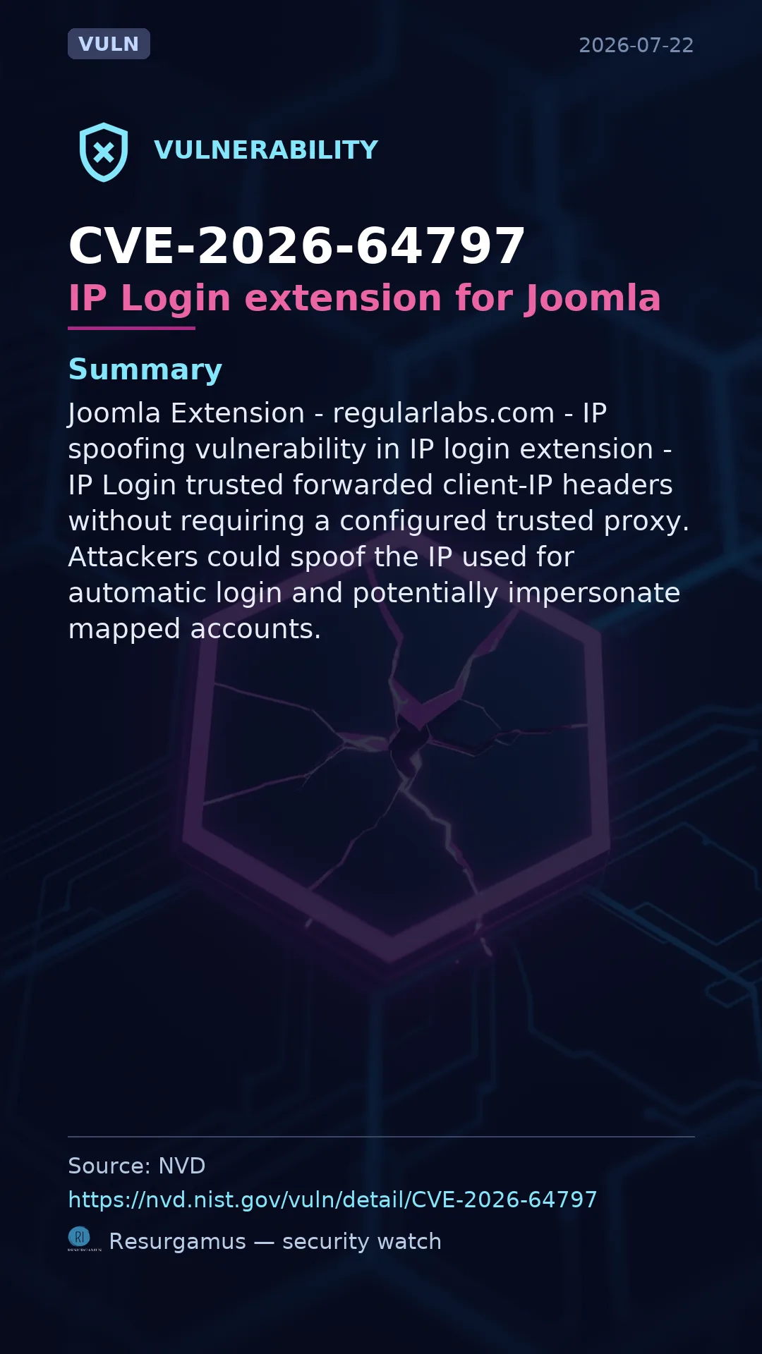 CVE-2026-64797 IP Login extension for Joomla Vulnerability