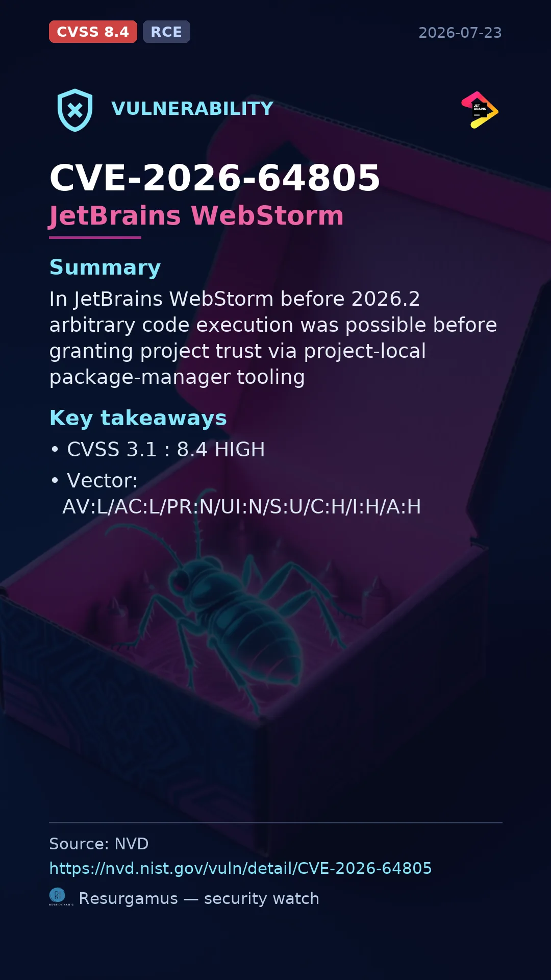 CVE-2026-64805 JetBrains WebStorm Vulnerability