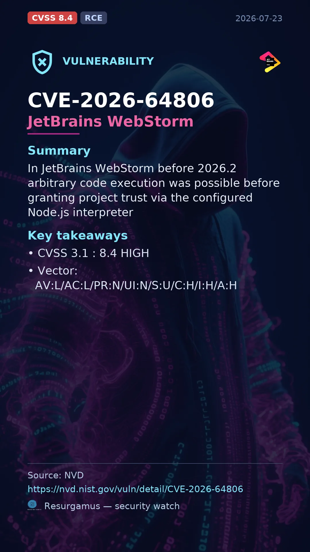 CVE-2026-64806 JetBrains WebStorm Vulnerability