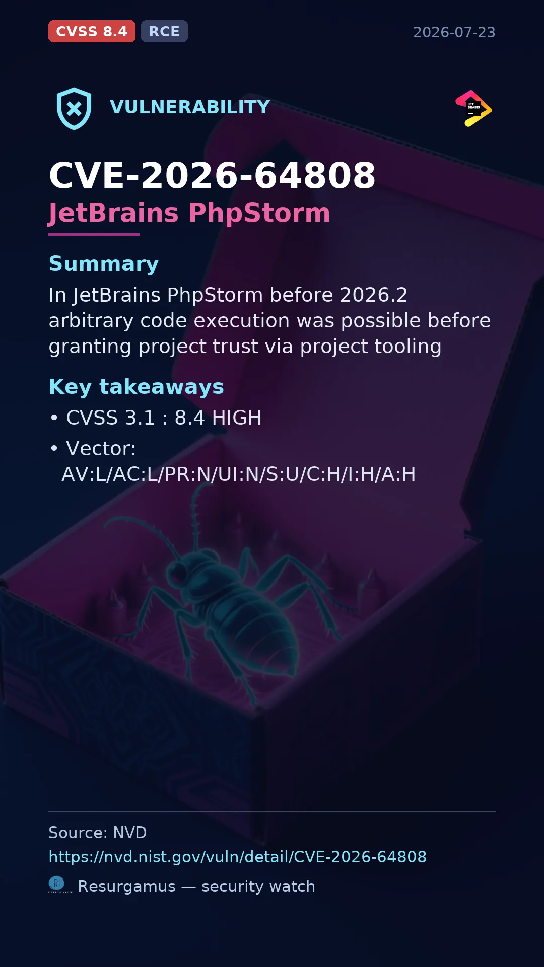 CVE-2026-64808 JetBrains PhpStorm Vulnerability