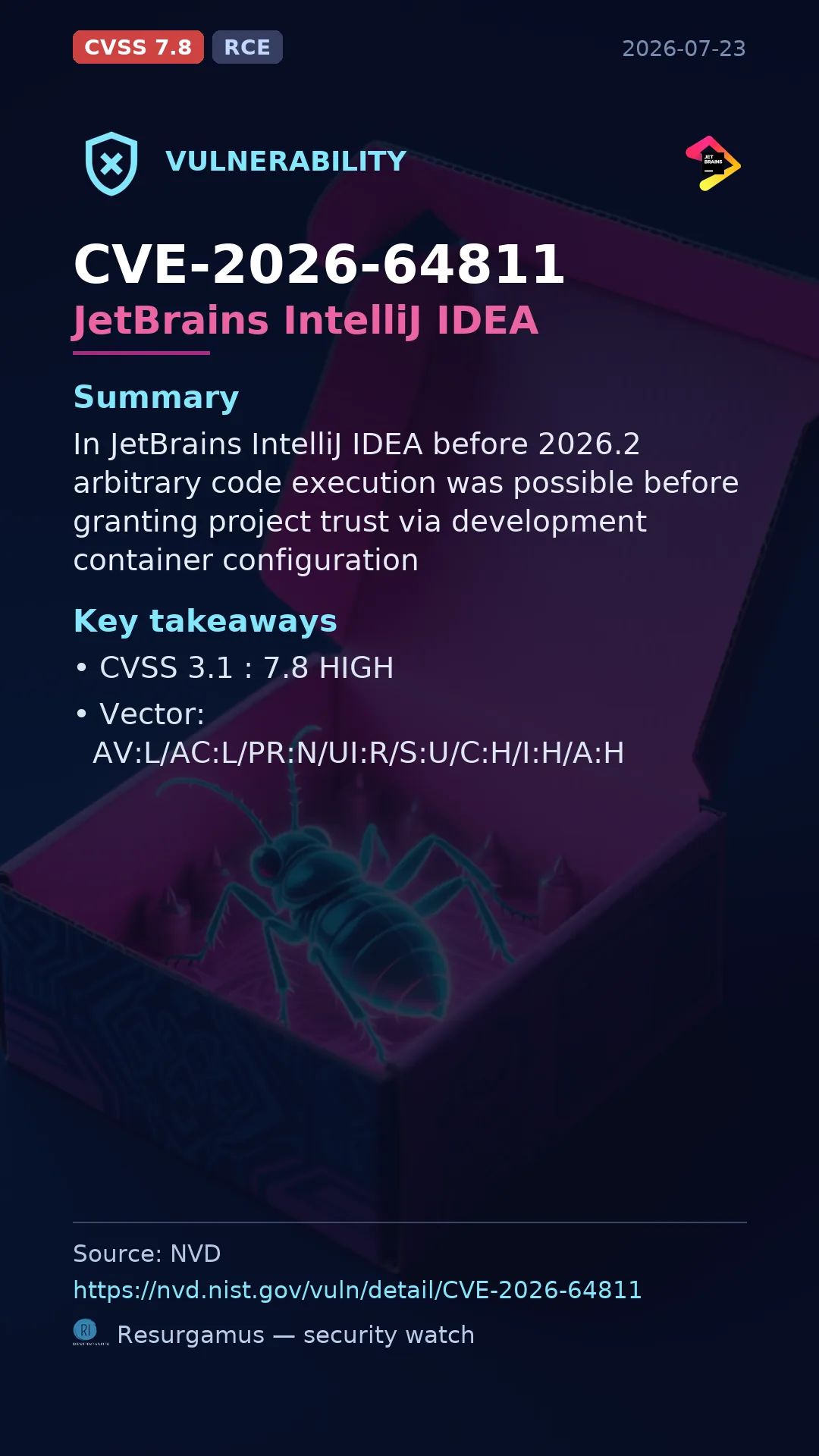 CVE-2026-64811 JetBrains IntelliJ IDEA Vulnerability