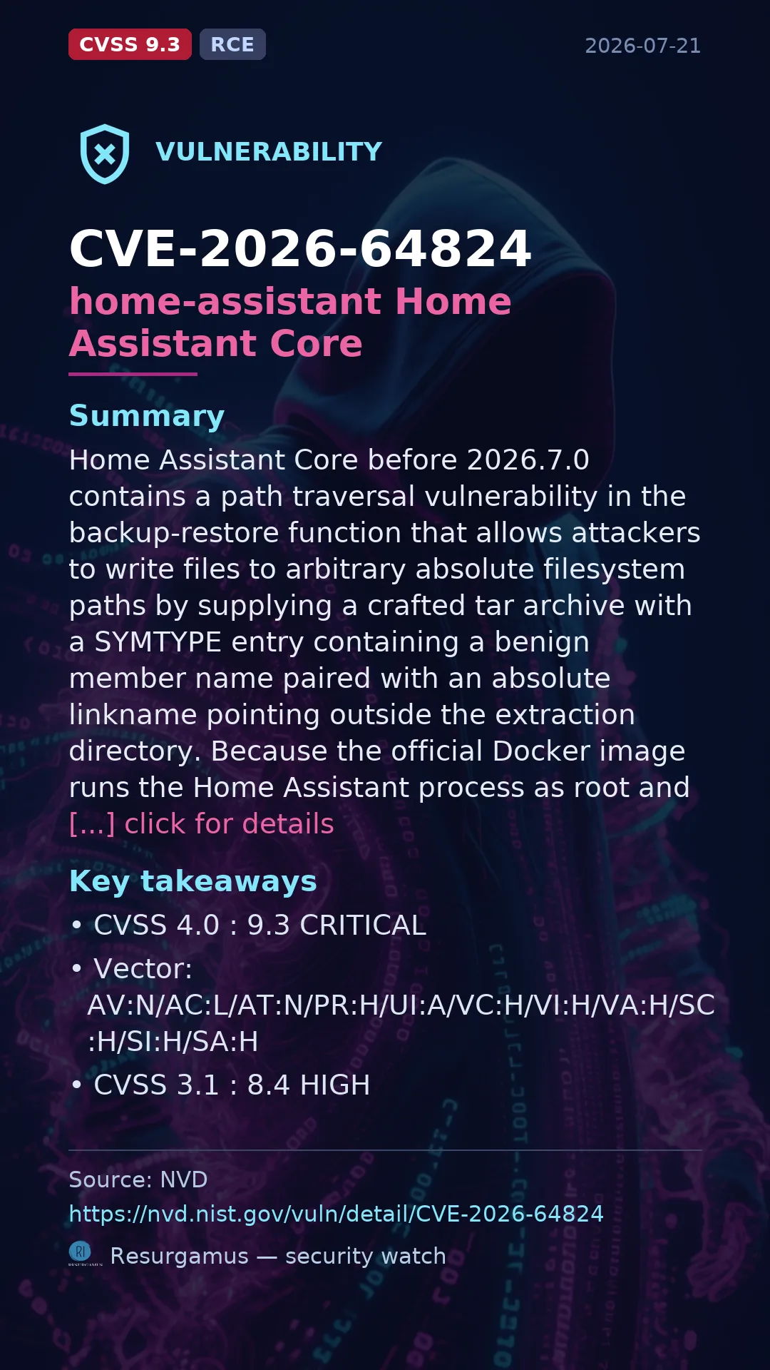 CVE-2026-64824 home-assistant Home Assistant Core Vulnerability
