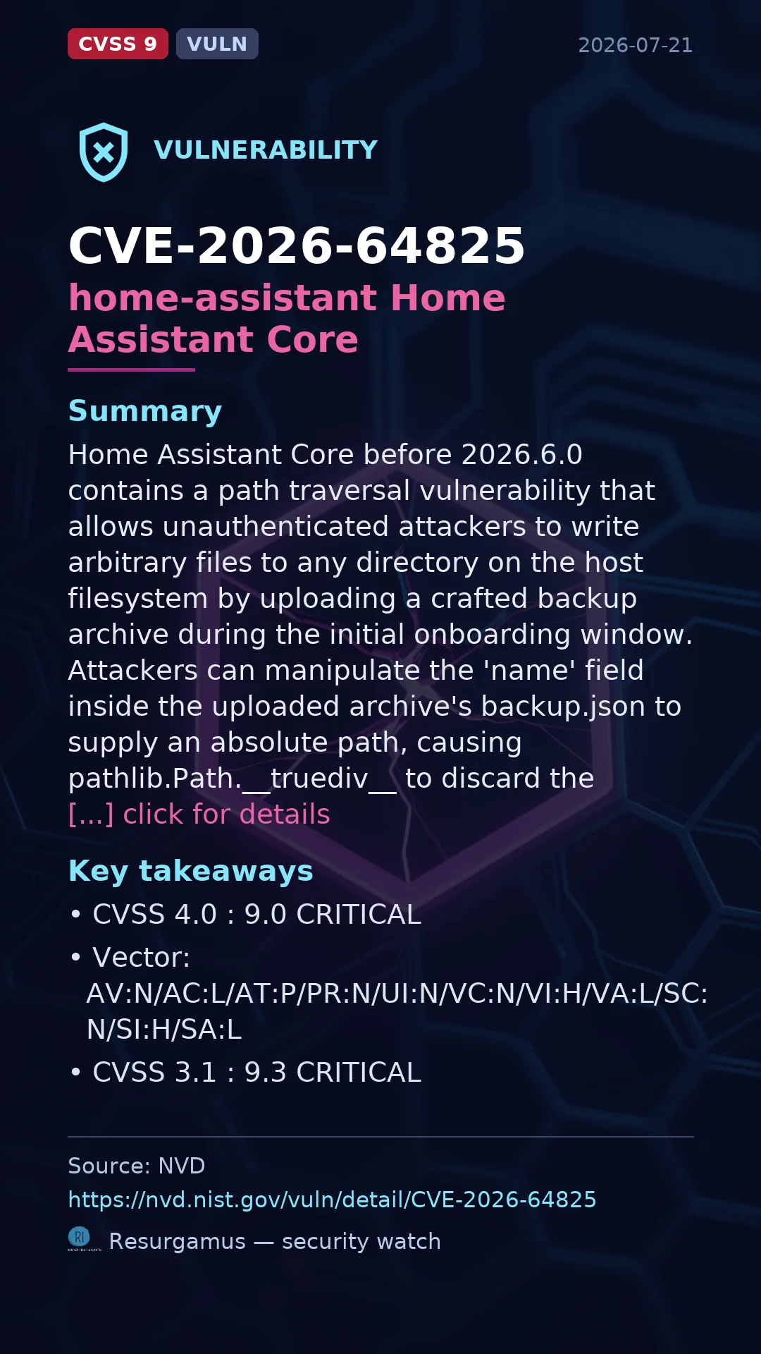 CVE-2026-64825 home-assistant Home Assistant Core Vulnerability
