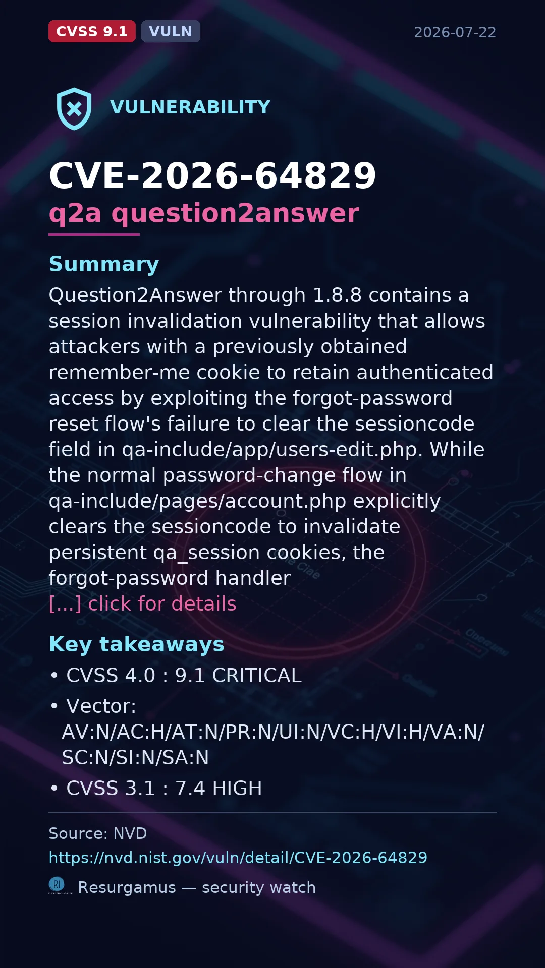 CVE-2026-64829 q2a question2answer Vulnerability
