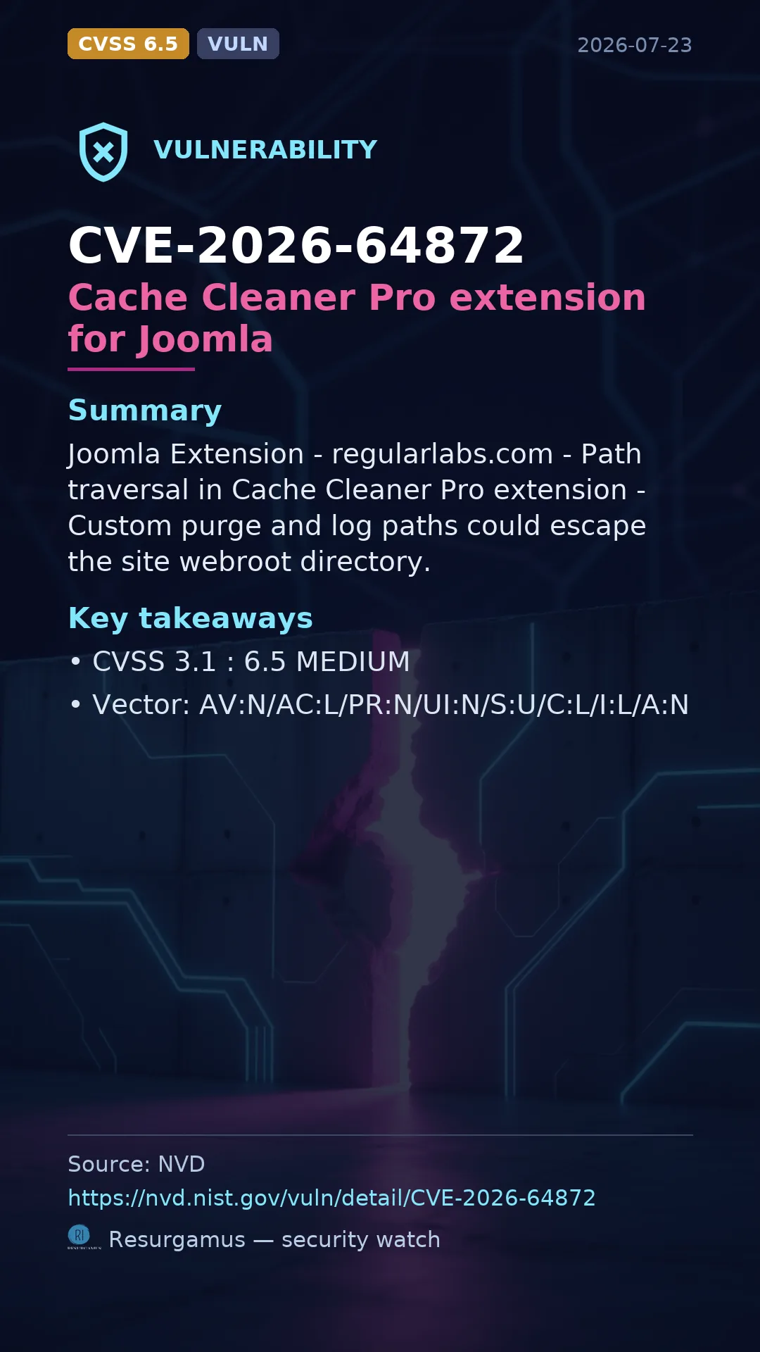 CVE-2026-64872 Cache Cleaner Pro extension for Joomla Vulnerability