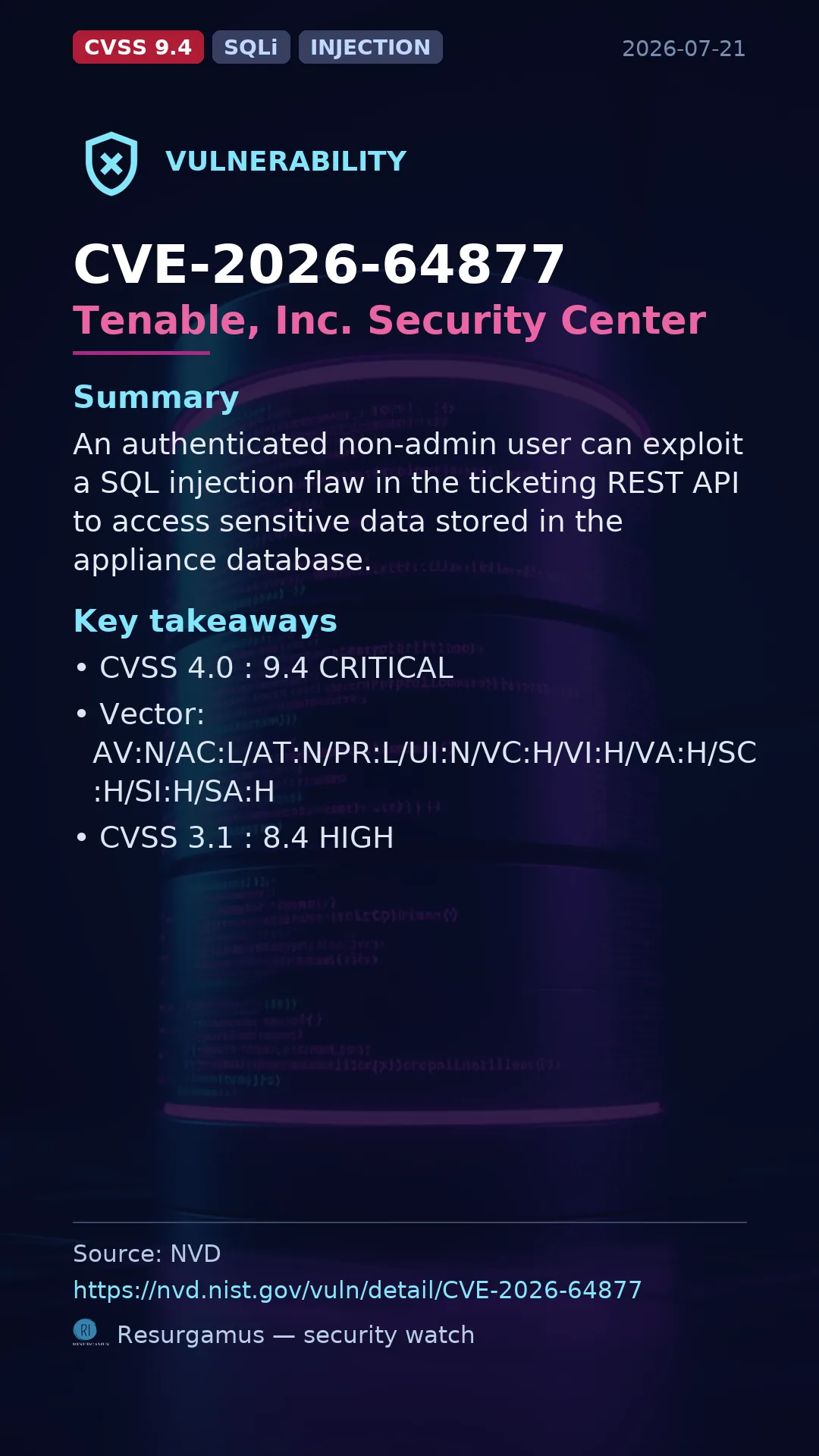 CVE-2026-64877 Tenable, Inc. Security Center Vulnerability