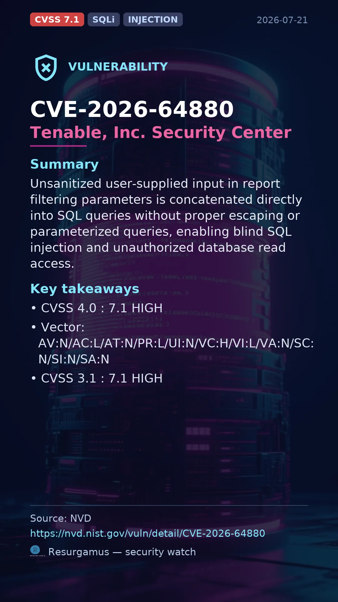 CVE-2026-64880 Tenable, Inc. Security Center Vulnerability