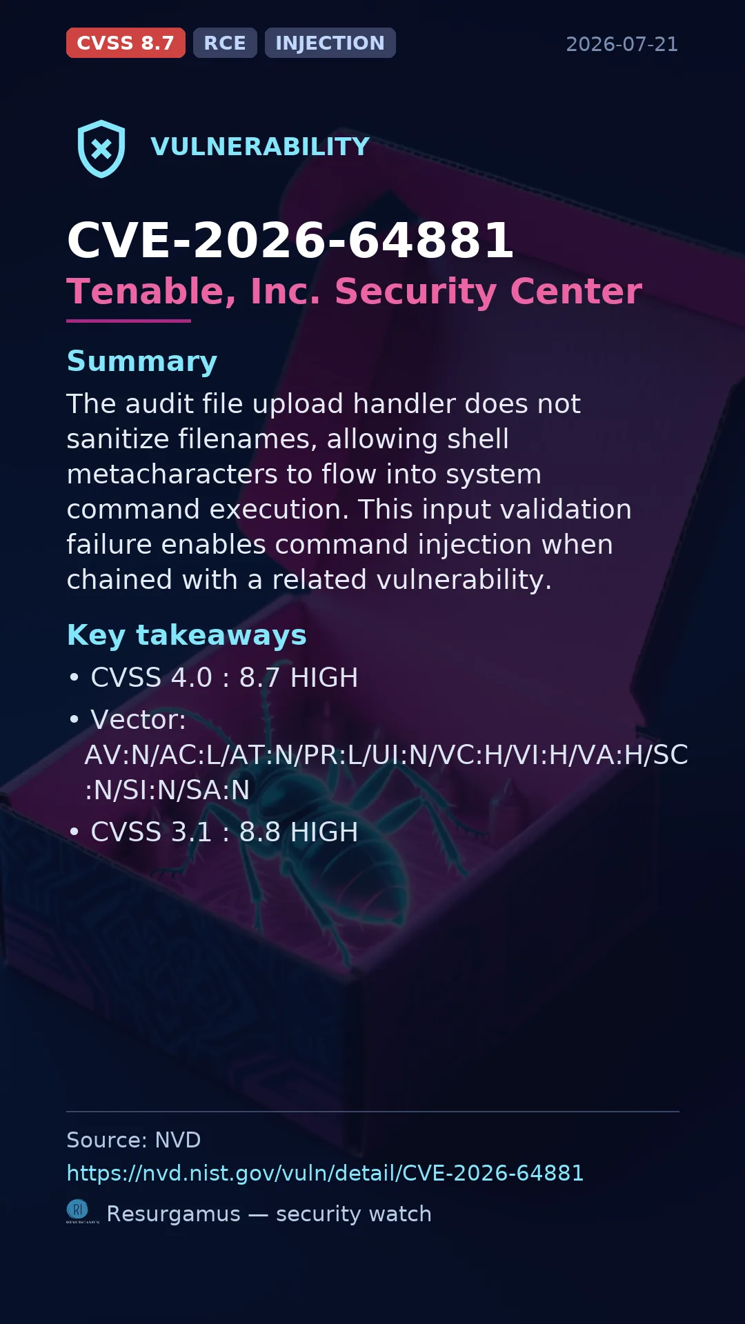CVE-2026-64881 Tenable, Inc. Security Center Vulnerability