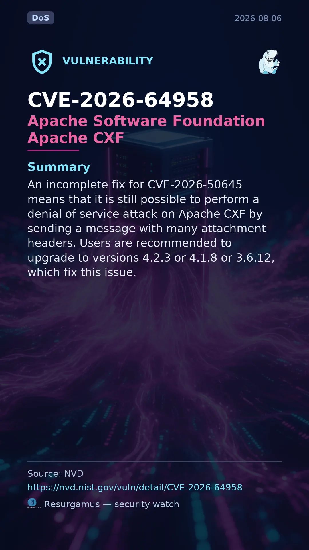 CVE-2026-64958 Apache Software Foundation Apache CXF Vulnerability