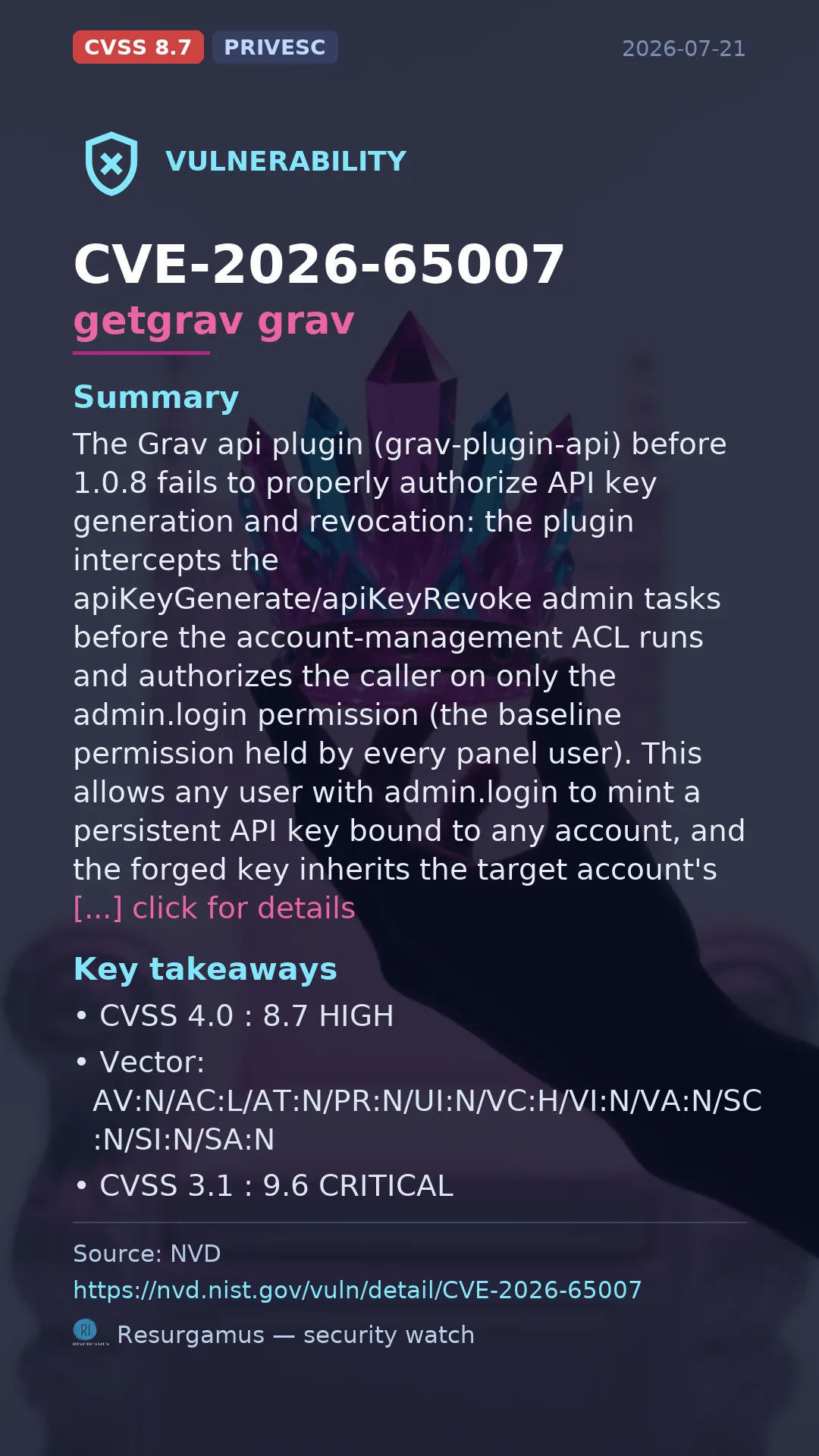 CVE-2026-65007 getgrav grav Vulnerability